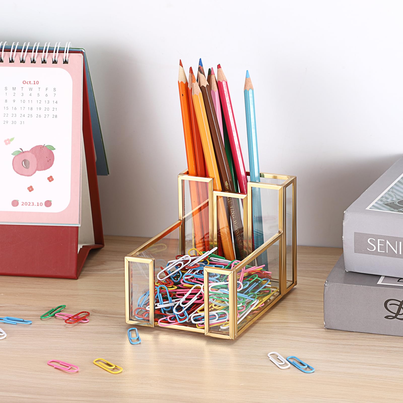 Golden Glass Sticky Note Holder - Desk Organizer -5 Golden Glass Sticky Note Holder - Desk Organizer -5