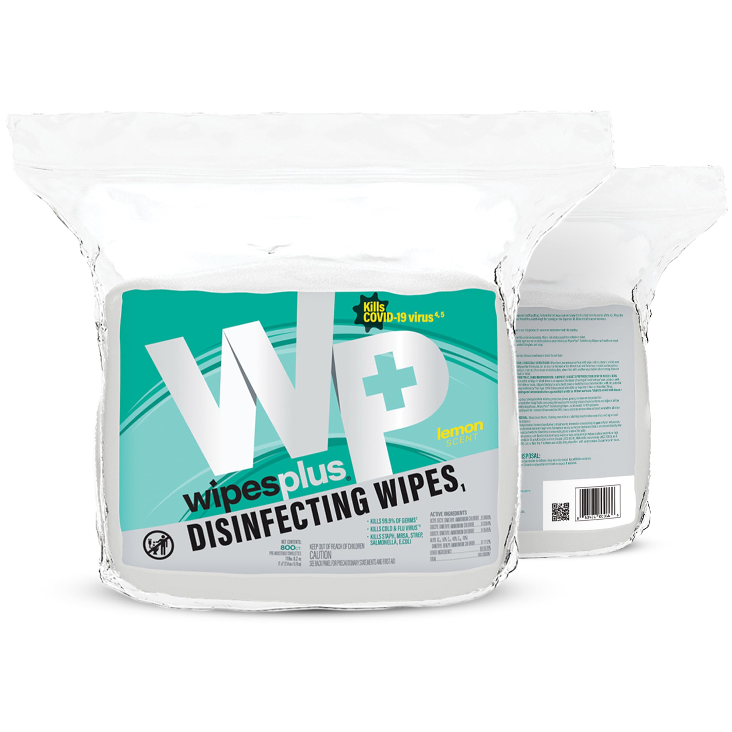 WIPESPLUS Disinfecting Surface Wipes Refill Bag Bleach Free with Lemon Scent for Home and Business 800 Count