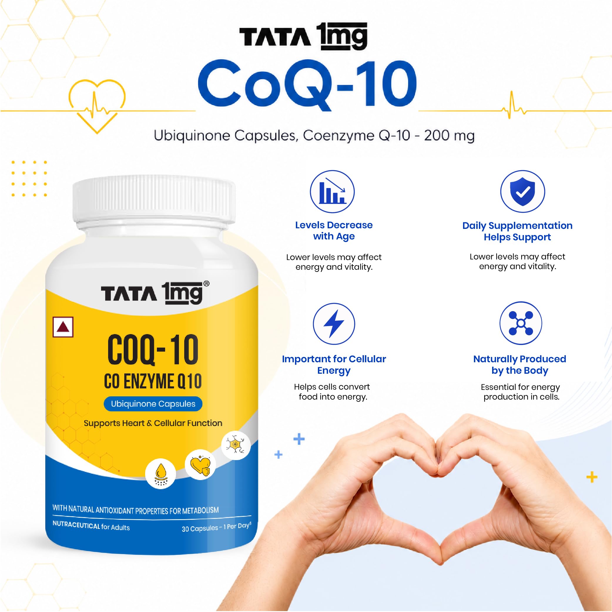 Tata 1mg CoQ 10 (Coenzyme 10) ((200mg)) Capsules, Supports Heart and Vascular Health, Promotes Healthy Cellular Function For Unisex , 50 grams 4
