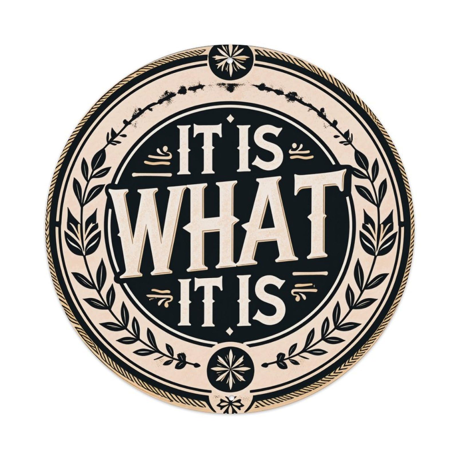 Circular Emblem With Laurel Wreath And Text Round Tin Sign Vintage Metal Poster, Home Bar Garage Man Cave Cafe Indoor & Outdoor Wall Decoration 8x8Inches
