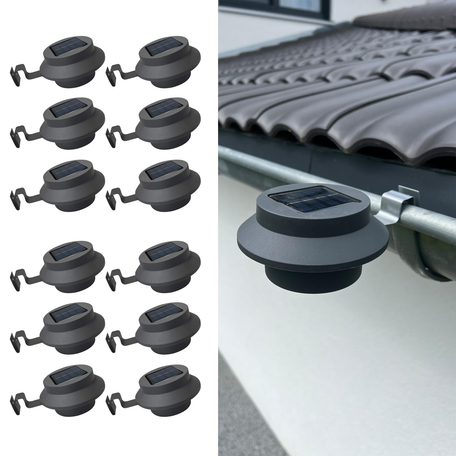 Lampe solaire pour gouttière anthracite éclairage extérieur toit blanc chaud - 7