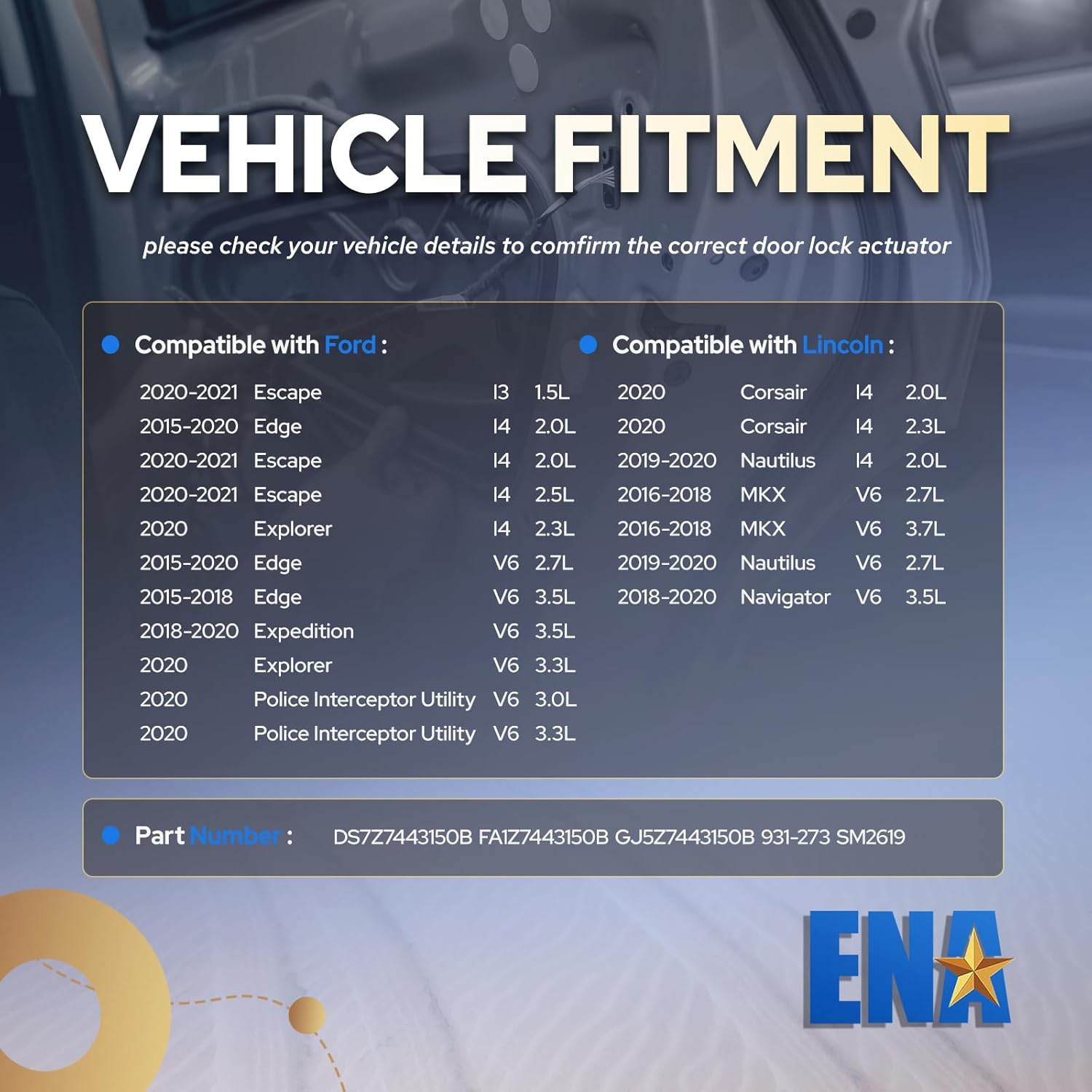 ENA Power Door Lock Latch Actuator Assembly w/Power Rear Liftgate Compatible with Ford Edge Escape Expedition Explorer Lincoln Corsair MKX Nautilus 2015-2021 Replacement for 931-273 931273 SM2619