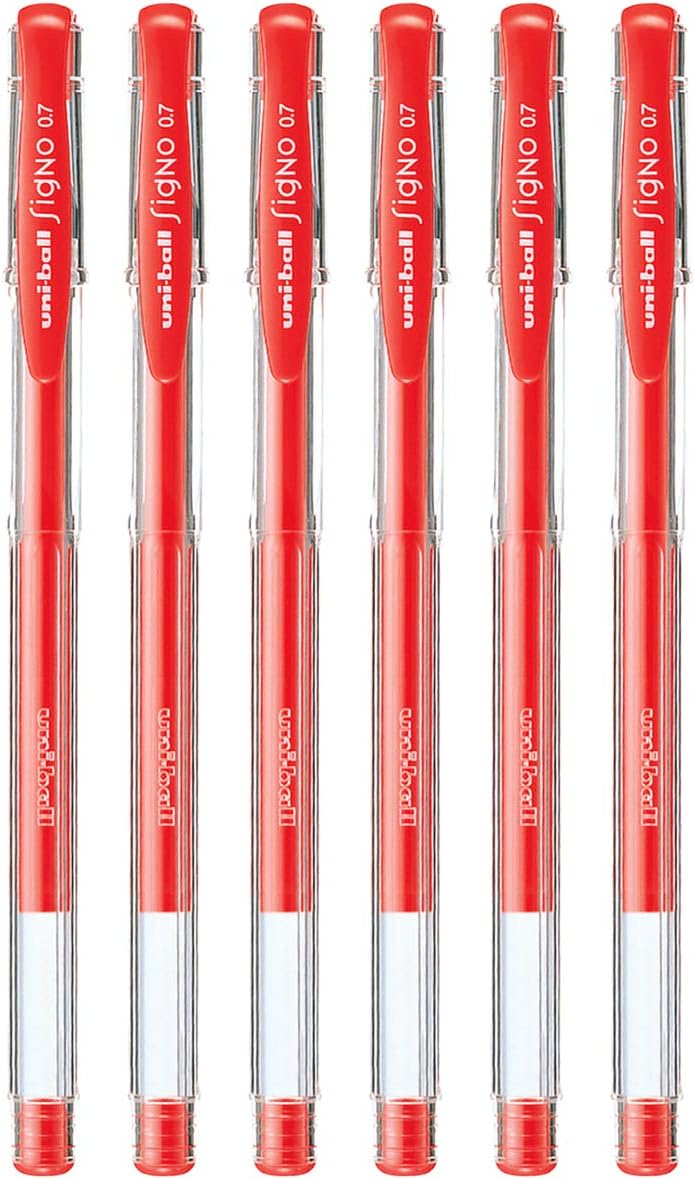 UNI-BALL Signo UM-100 0.7mm Gel Pen | Fluorescent Red Ink, Pack of 6