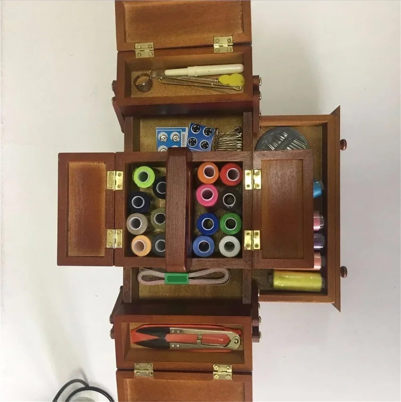Naturholz-Nähkasten, Polyester, Nähgarn, Handarbeiten, Stricken, Patch-Organizer, Aufbewahrungsbox, Nähkoffer mit Zubehör Nähkasten Holz