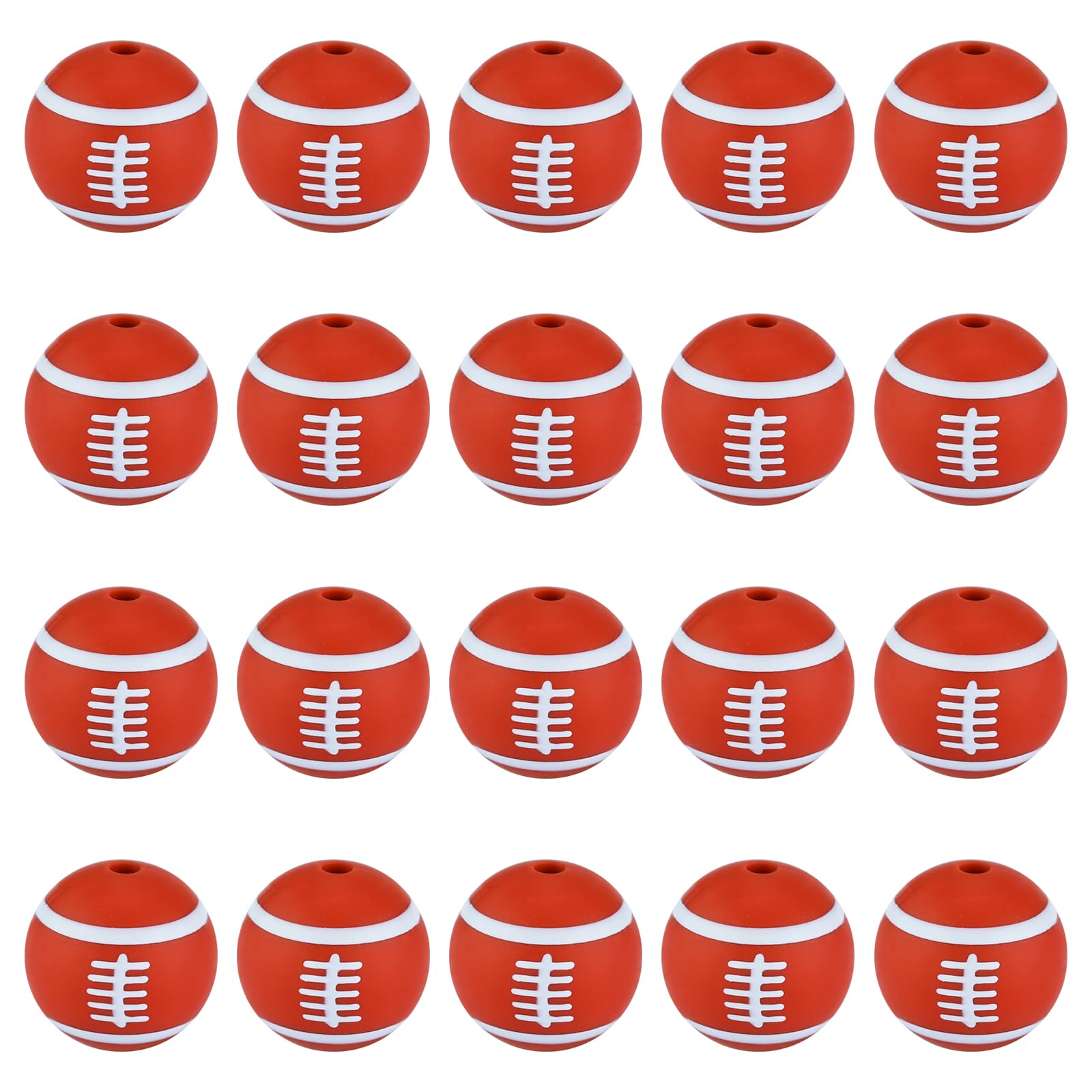 HUAAPLEVLA 20 Pcs 15mm Sports Silicone Beads for Keychain Making Ball Print Silicone Beads Round Focal Beads for Pens Bracelets Necklace DIY Crafts Jewelry Making(Rugby)