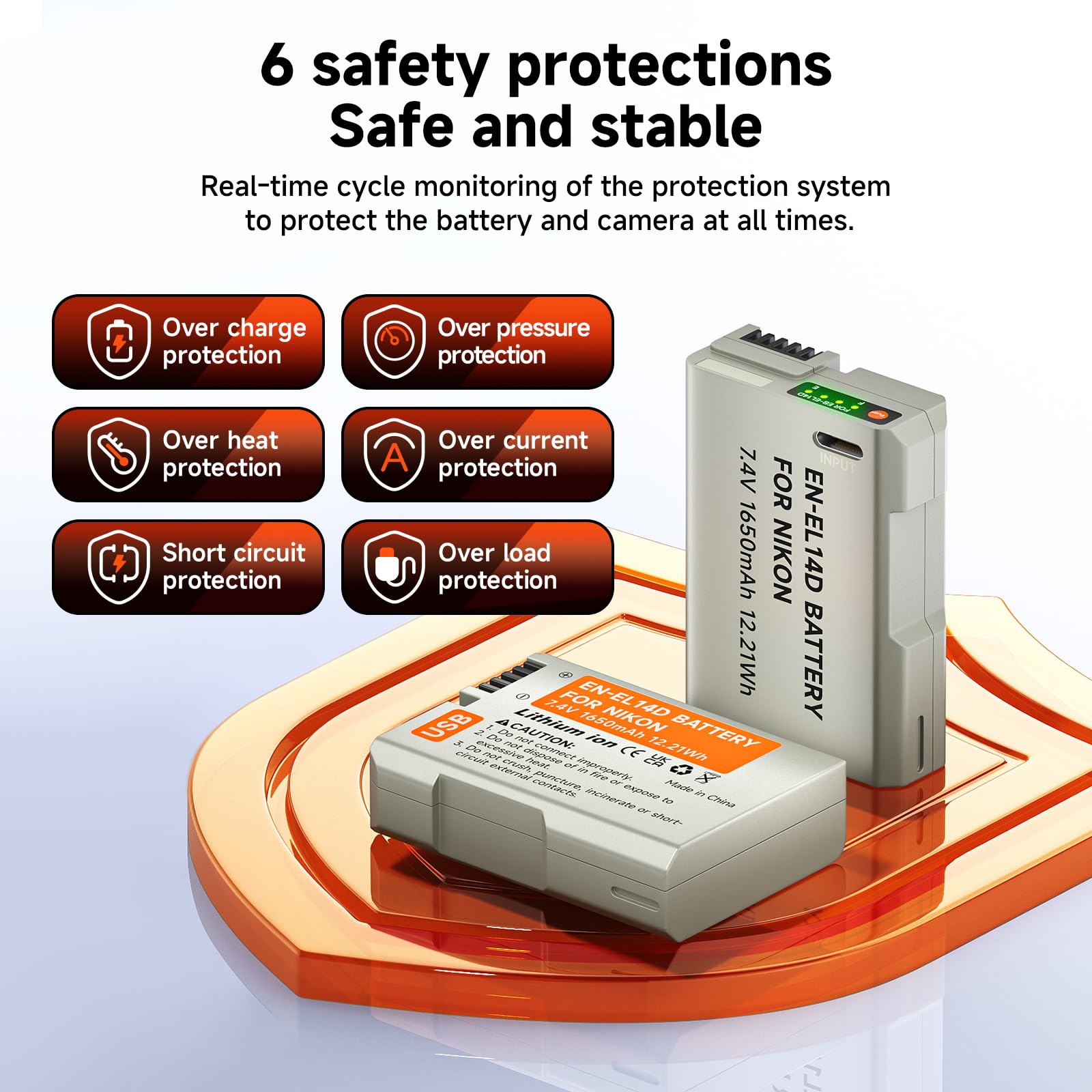 Akumulator ENEL14 1650mAh z kablem USB-C do Nikon D5600 D5100 D5200 D5300 D5500 D3200 D3400 D3500 Coolpix P7100 P7200 P7700 P7800