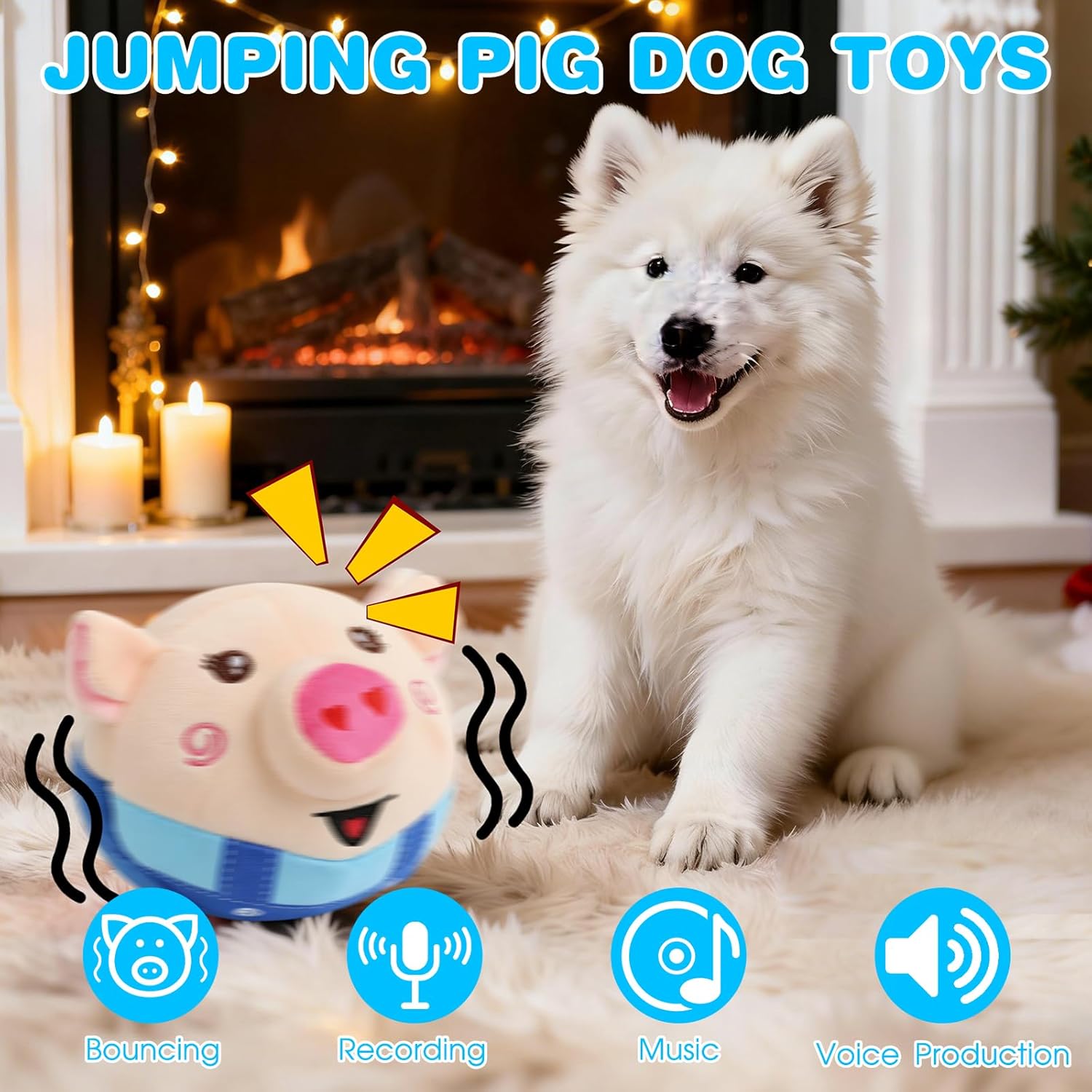 Interactive Dog Toys, 2026 New Active Moving Pet Plush Toy, Rechargeable Squeaky Dog Ball Toy with Talking Sound, Washable Bouncing Piggy Toy for Dogs Puppies (Blue) - Image 2