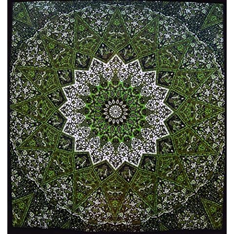 Popular Handicrafts Psychedelic Mandala Hippie Tapestry Indian Wall Hanging 84X90 Inches (215X230Cms) Green Cover