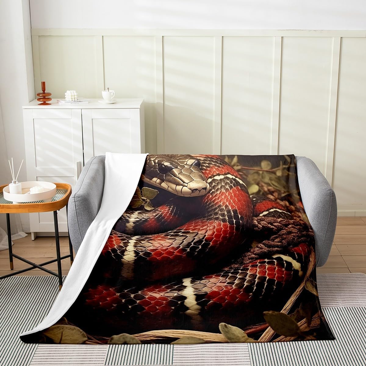 Erosebridal Kids Boys Snake Queen 90x90 Blanket Red Snake Fuzzy Blanket for Adult Teens 3D Reptile Fleece Blanket Pink Rose Floral Sherpa Blanket for Bedroom Living Room,Luxury Soft