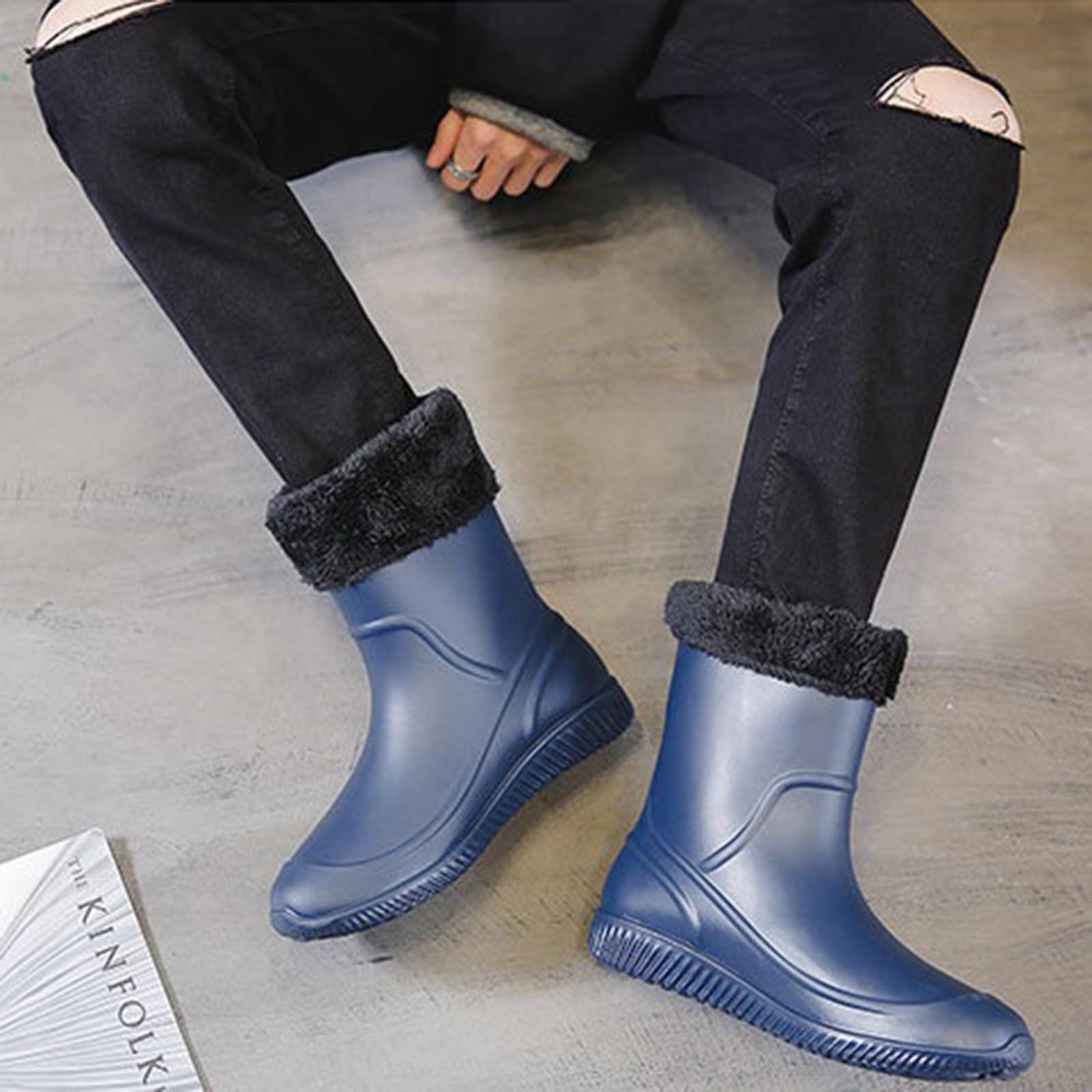 Botas de lluvia para hombre, forradas, botines de goma, botines impermeables, botas de lluvia, zapatos de goma, antideslizantes, de jardín, botas de lluvia, botas de tobillo