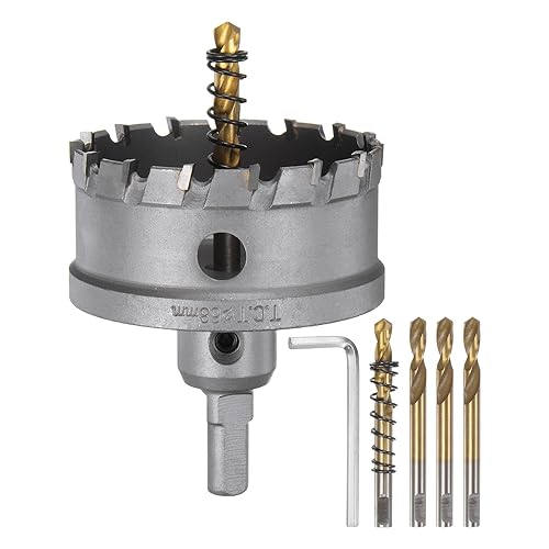 Miniatura 60 de HARFINGTON Kit de sierra de agujero de carburo de 1.890 in (1-57/64 pulgadas), juego de cortador de agujeros de metal con 5 piezas de brocas