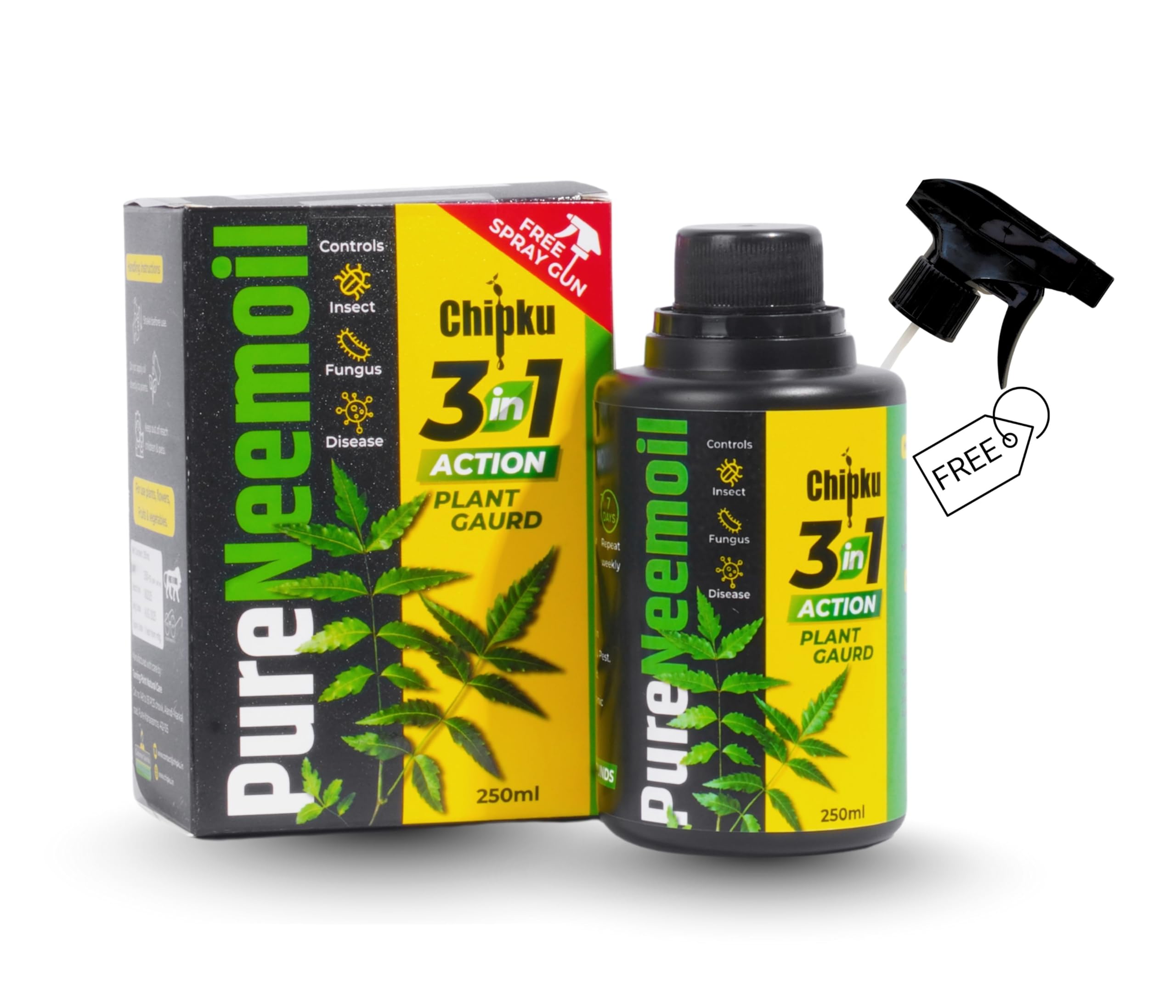 Organic Neem Oil for Plants 250ml With Free Spray Gun Concentrate Cold Pressed Water Soluble Formula for Garden & Home Plants For Making 50 Neem Spray Bottles