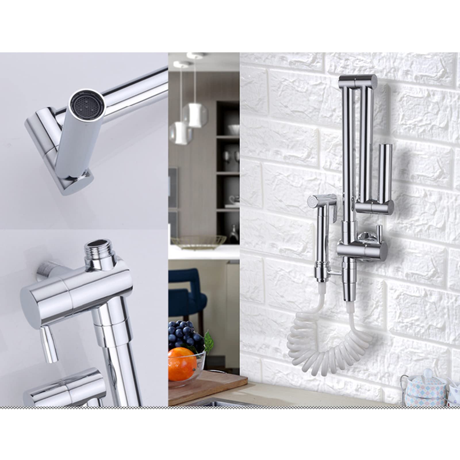 Grifo de Cocina Plegable para llenar ollas con rociador, Fregadero Individual de Agua fría montado en la Pared, Brazo Doble Giratorio, Grifo retráctil con manija de latón Moderna,