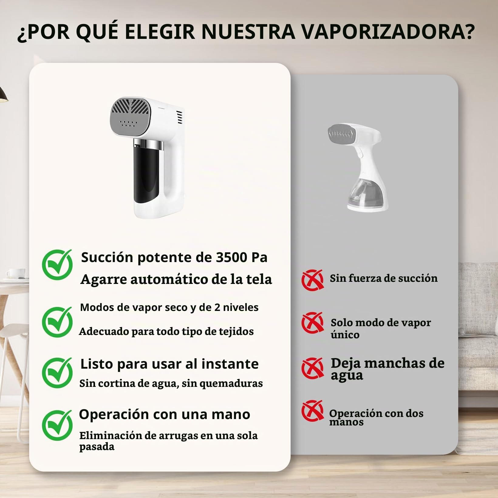 Vaporera con aspiración 3200pa Plancha de vapor | portátil 2-en-1 Combo vaporera y plancha Calentamiento rápido para viaje