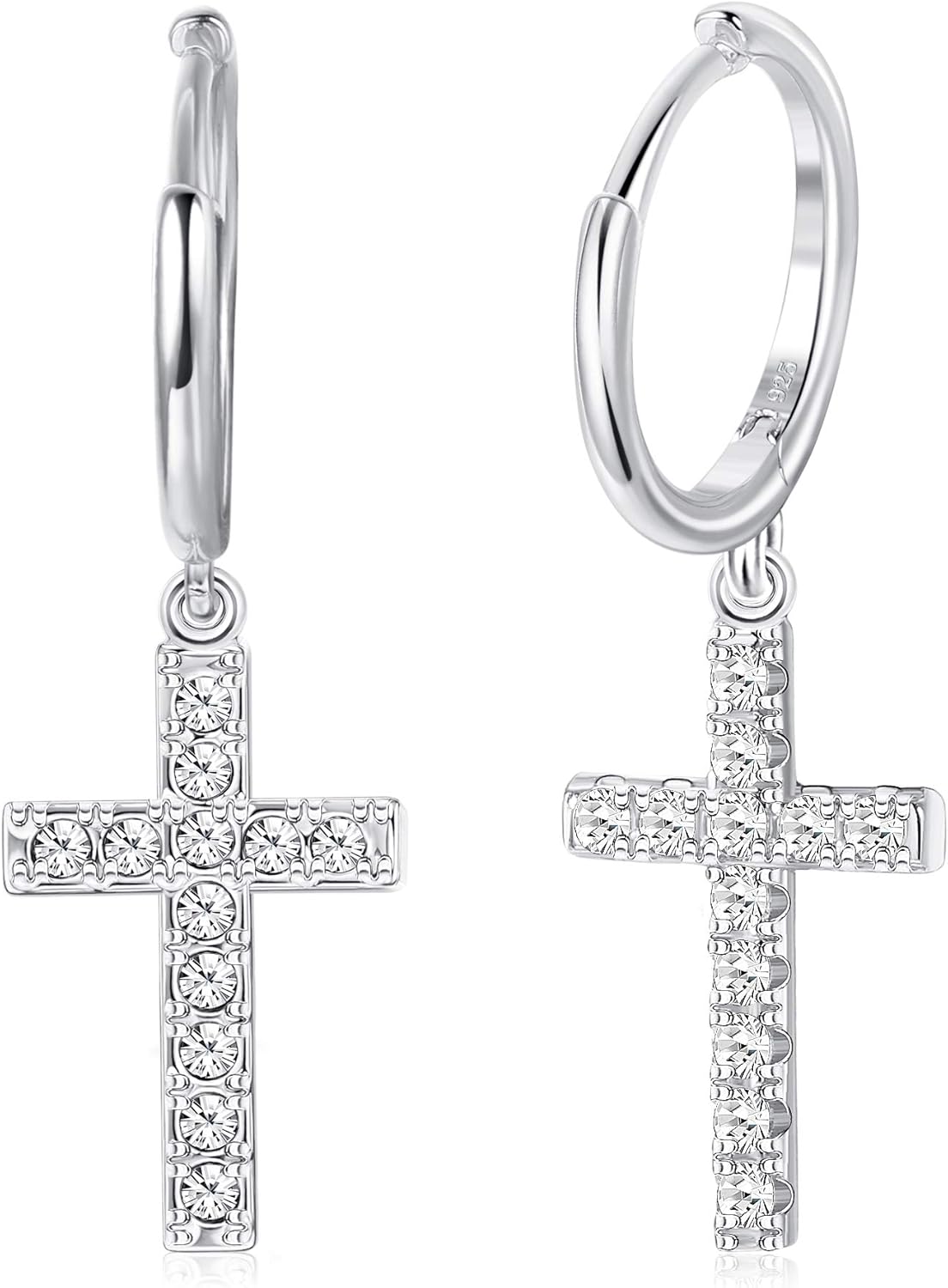 MILACOLATO 925 Sterling Silver Hoop Earrings for Women 18K Gold/Rhodium Plated Drop Dangle Hoop Earrings with Charms Cross Spike Moon Star Paperclip Link Statement Earrings Convertible Link Huggie Earrings Hypoallergenic