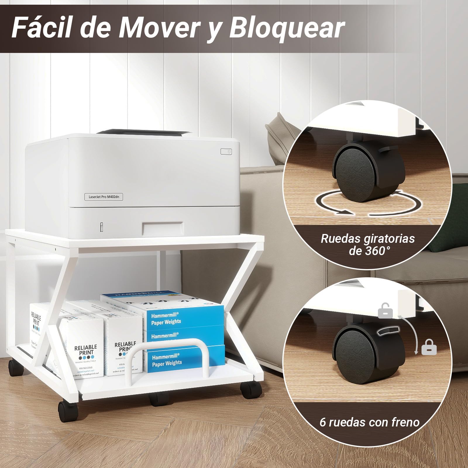 PUNCIA 50 x 50 cm Mesa Baja para Impresora con Ruedas Debajo del Escritorio