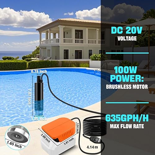 Miniatura 6 de Bomba de agua sumergible inalámbrica para batería Dewalt de 20 V60 V, bomba eléctrica para jardín, bañera de hidromasaje, tanque, piscina,