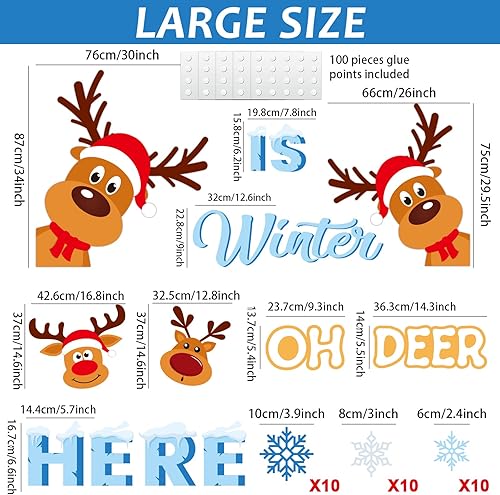 Miniatura 2 de Juego de tablón de anuncios de Navidad grande para decoración de aula, copos de nieve de alce, recortes de papel Oh Deer Winter is Here, suministros