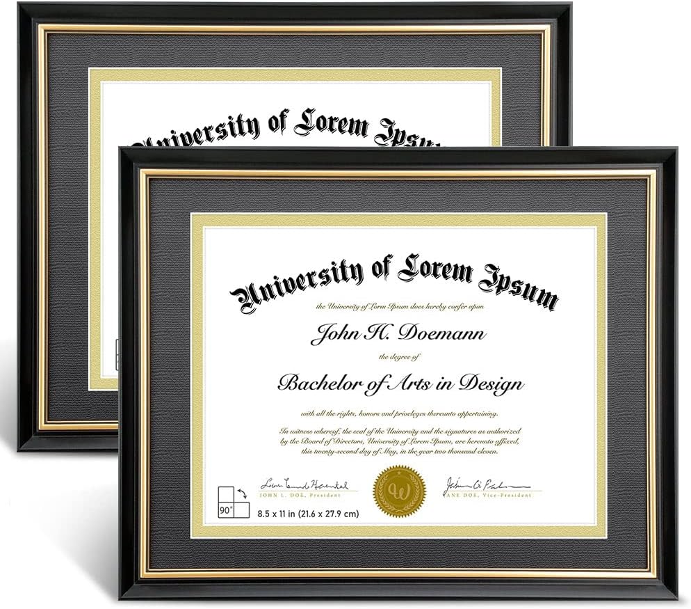 Wallery Diploma Frames 11x14 with 8.5x11 Mat, Black with