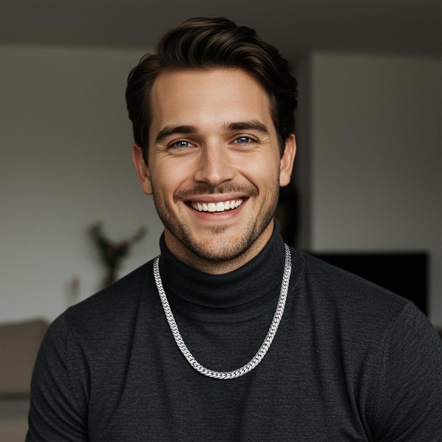 7MM Cuban Link Chain for Men Silver Chains, Silver Mens Chain Necklace,316L Stainless Steel and 14K White Gold /14K Gold Filled, Gold/Silver Chain for Men Necklace - Image 5