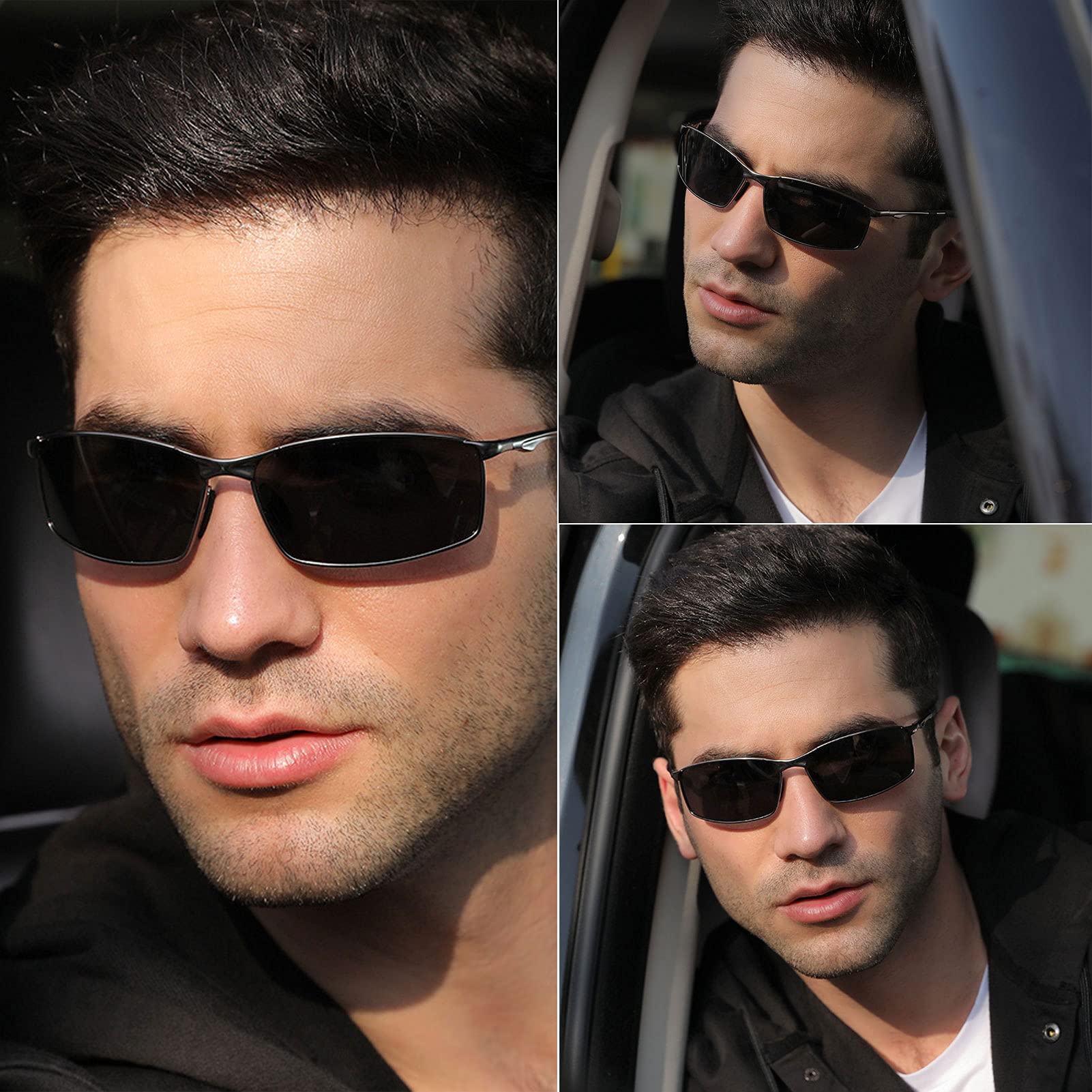 Occhiali da Sole da Uomo Donna Polarizzati Metallo Telaio Rettangolari Ultra Leggeri antiriflesso Protezione UV Moda Occhiali da Sole Cat 3 CE