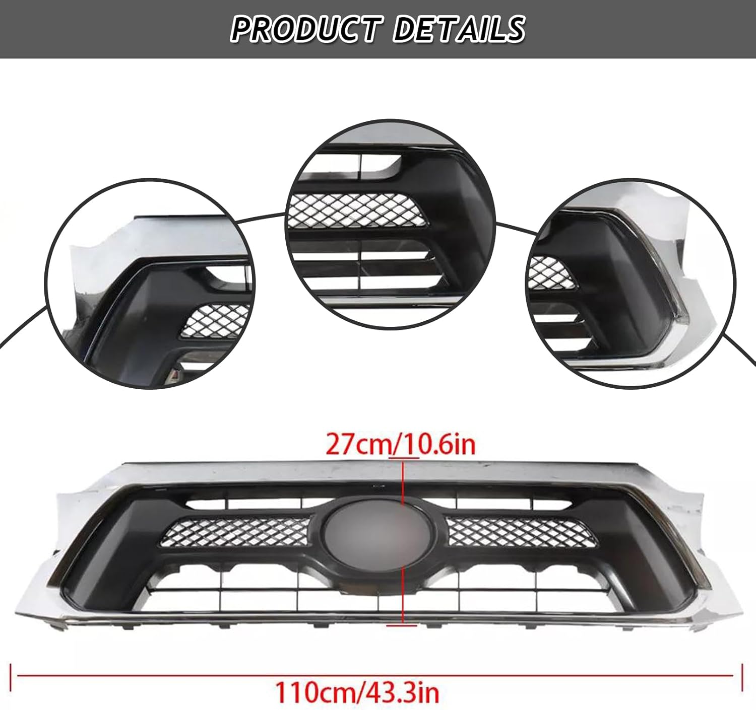 Bewild Front Bumper Body Kit Fit For 2012 2013 2014 2015 Toyota Tacoma Front Bumper Cover With Grille Assembly + Headlight Filler Trim Panels + Foglight Bezel Covers (Chrome)