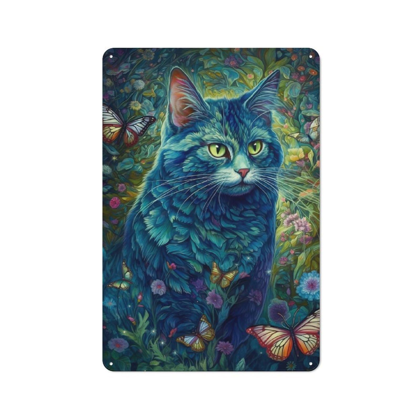 Junmoney Cute Cat Butterfly Retro Tin Sign 30X20cm For Workshop Wall, For Collectors Of Retro Metal Wall Decor