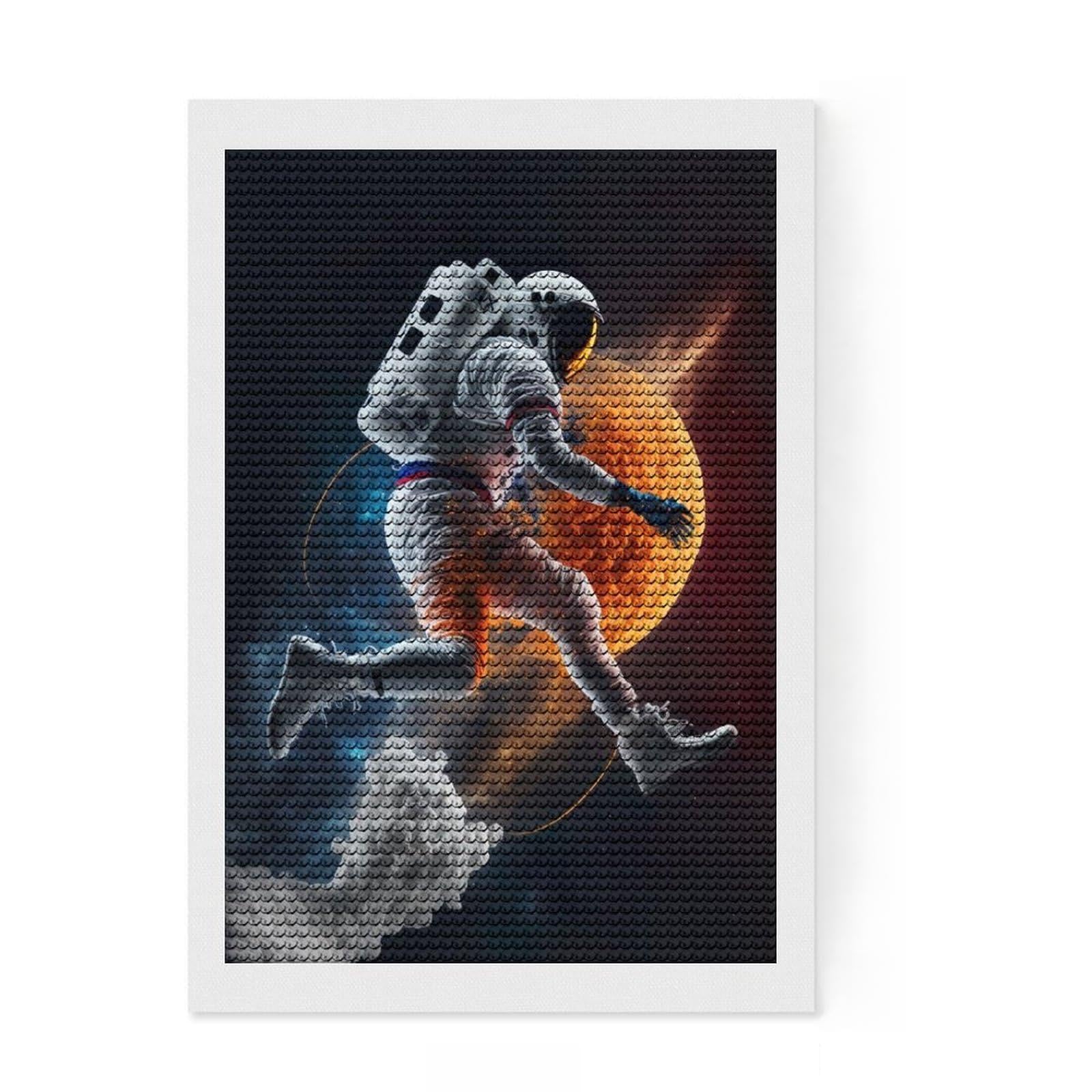 Junmoney Jumping Astronaut Round Drill Diamond Painting 8"x12", for Craft Lovers, Stress Relief Craft, Bedroom Decor, Festive Craft Gift