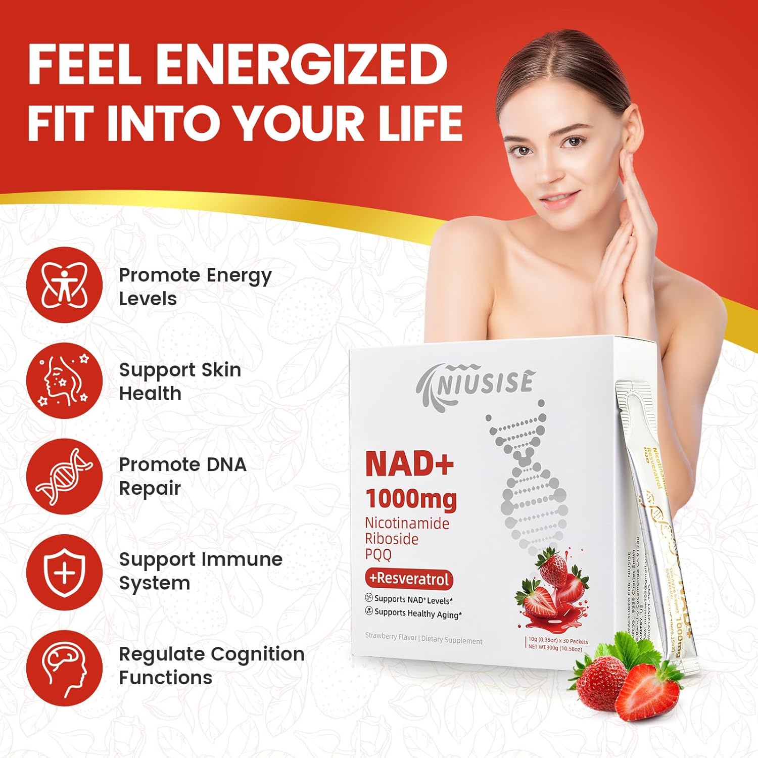 NAD Supplement, NAD+ Liquid, 1000mg Enhanced Formula with PQQ, Nicotinamide Riboside & Resveratrol, Advanced Anti-Aging Support for Men & Women, Sustained Energy, Vitality Boost (30 Packets) - Image 6