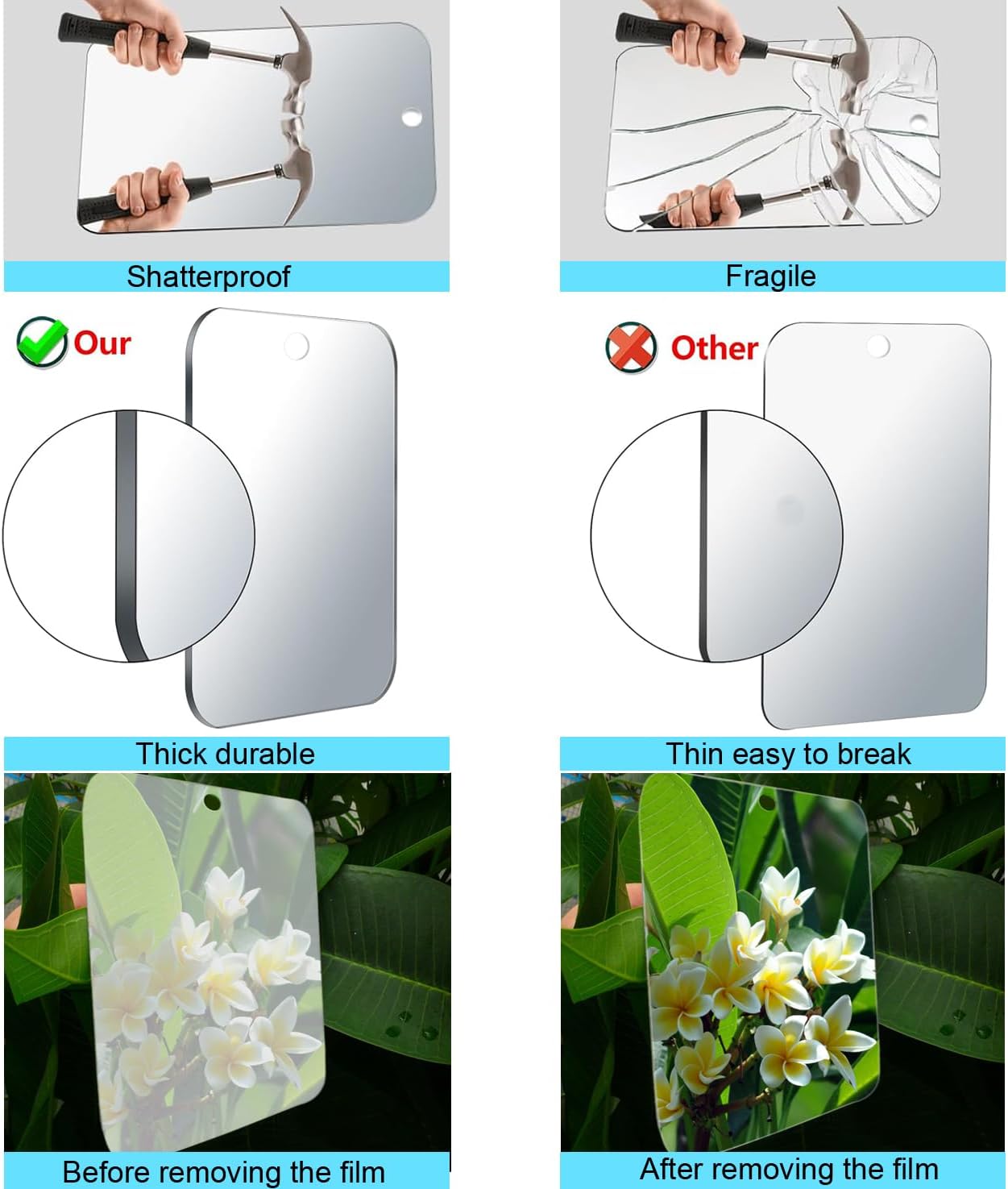 Deluxe Large Fogless Shower Mirror (11 in x 7.8 in) Anti-Fog Shave Mirror Fog-Free Wall Hanging Mirror Bathroom Mirror