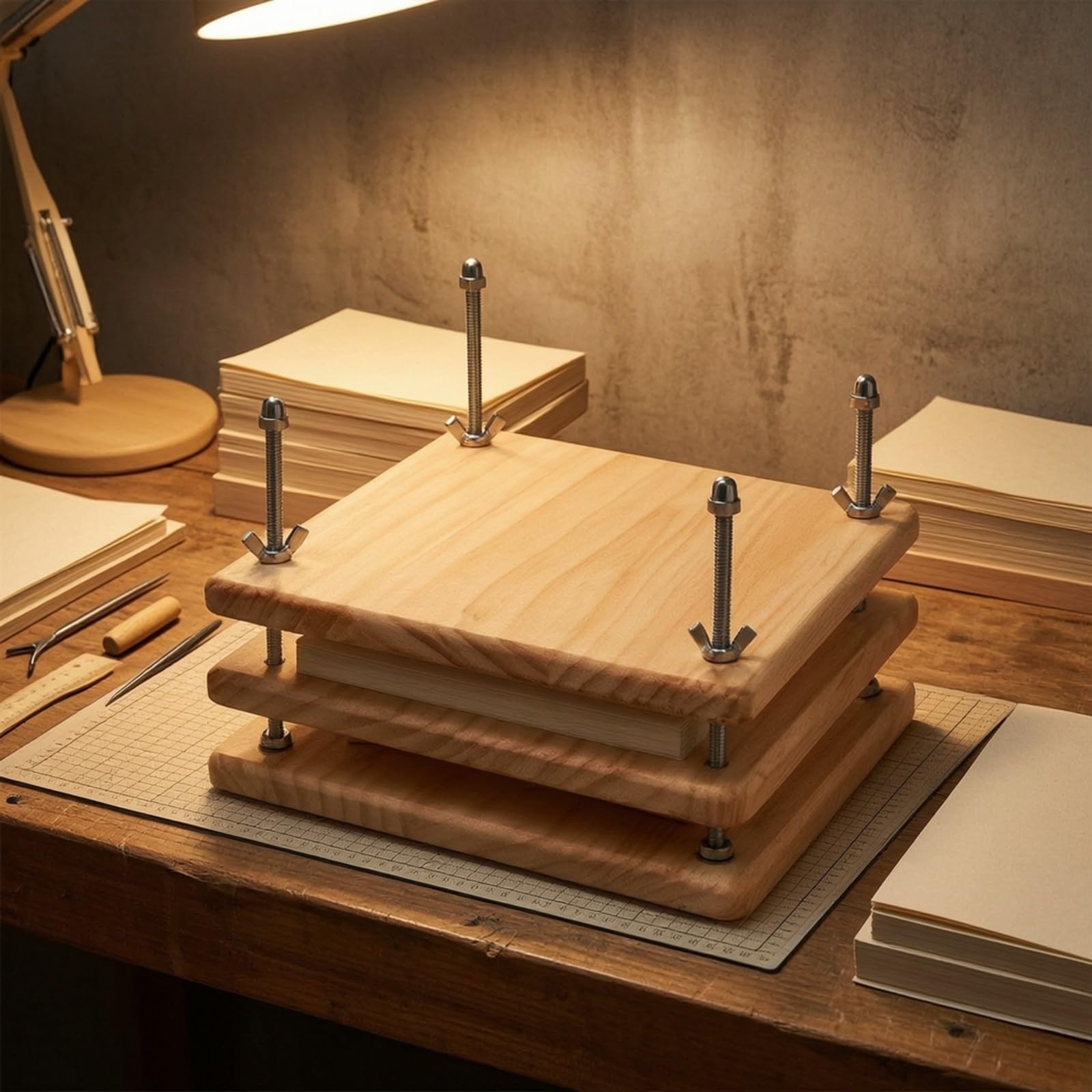 predolo Pressa per Rilegatura da Tavolo Spessore Regolabile, Pressa per Rilegatura in Legno, Laboratorio