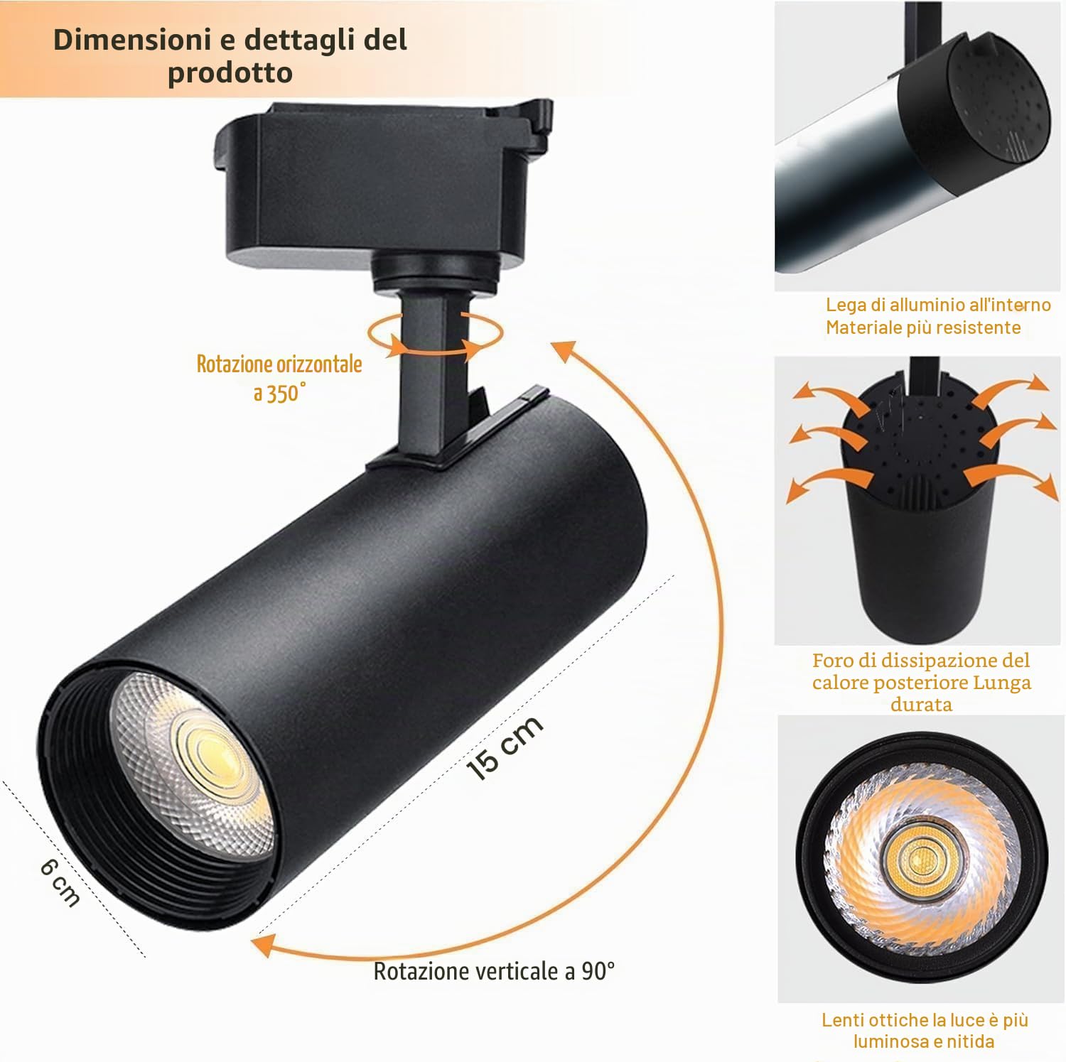 Kit Luci a Binario Teste, 6 Luci Binario Estensibile 2x1m Binario Tipo H 20W 4000K Bianco Naturale Faretti a Soffitto