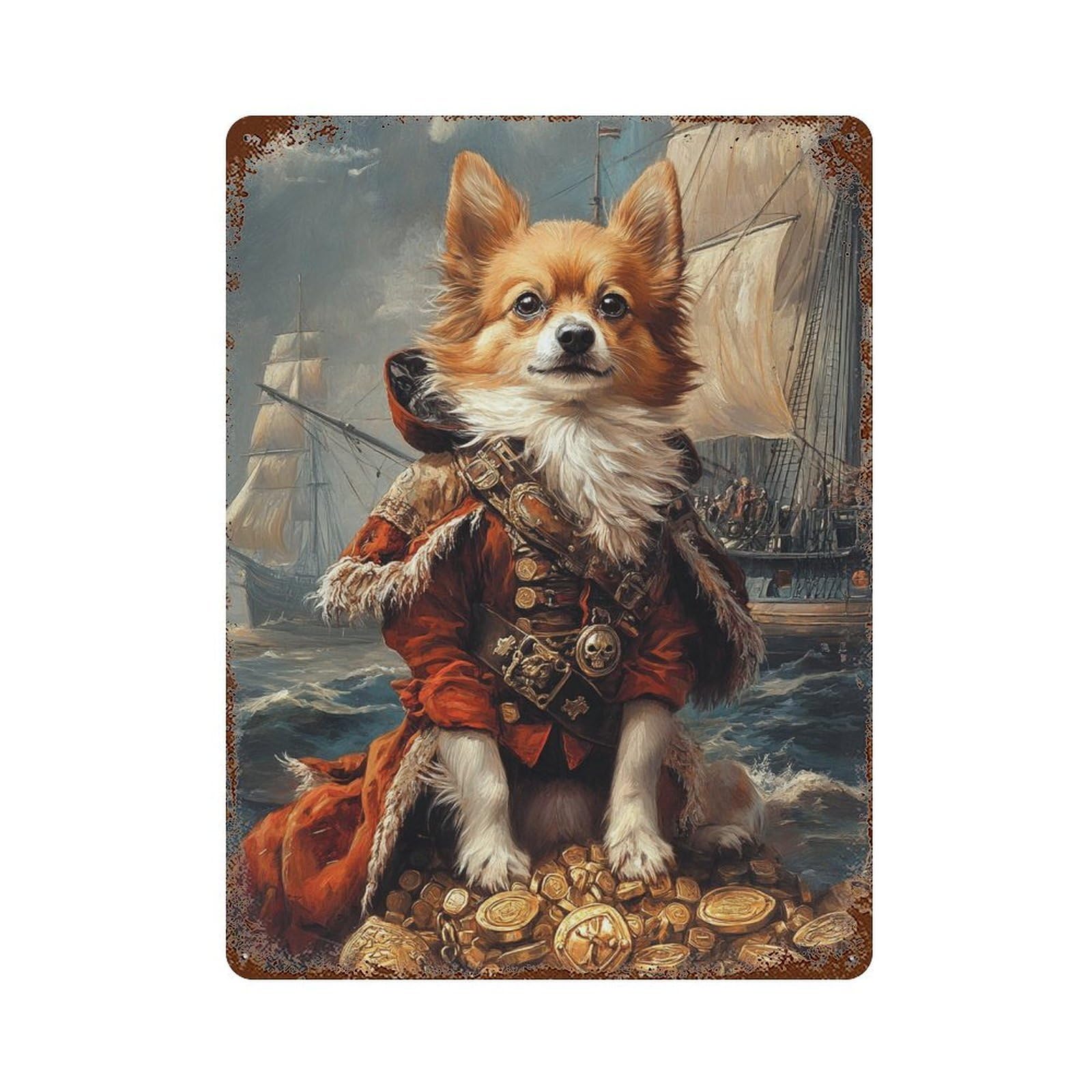 Vintage Rust Metal Sign Pirate Dog Treasure Chest-48 15.7"x11.8", Novelty Wall Decor for Office, Studio And Wall Decor