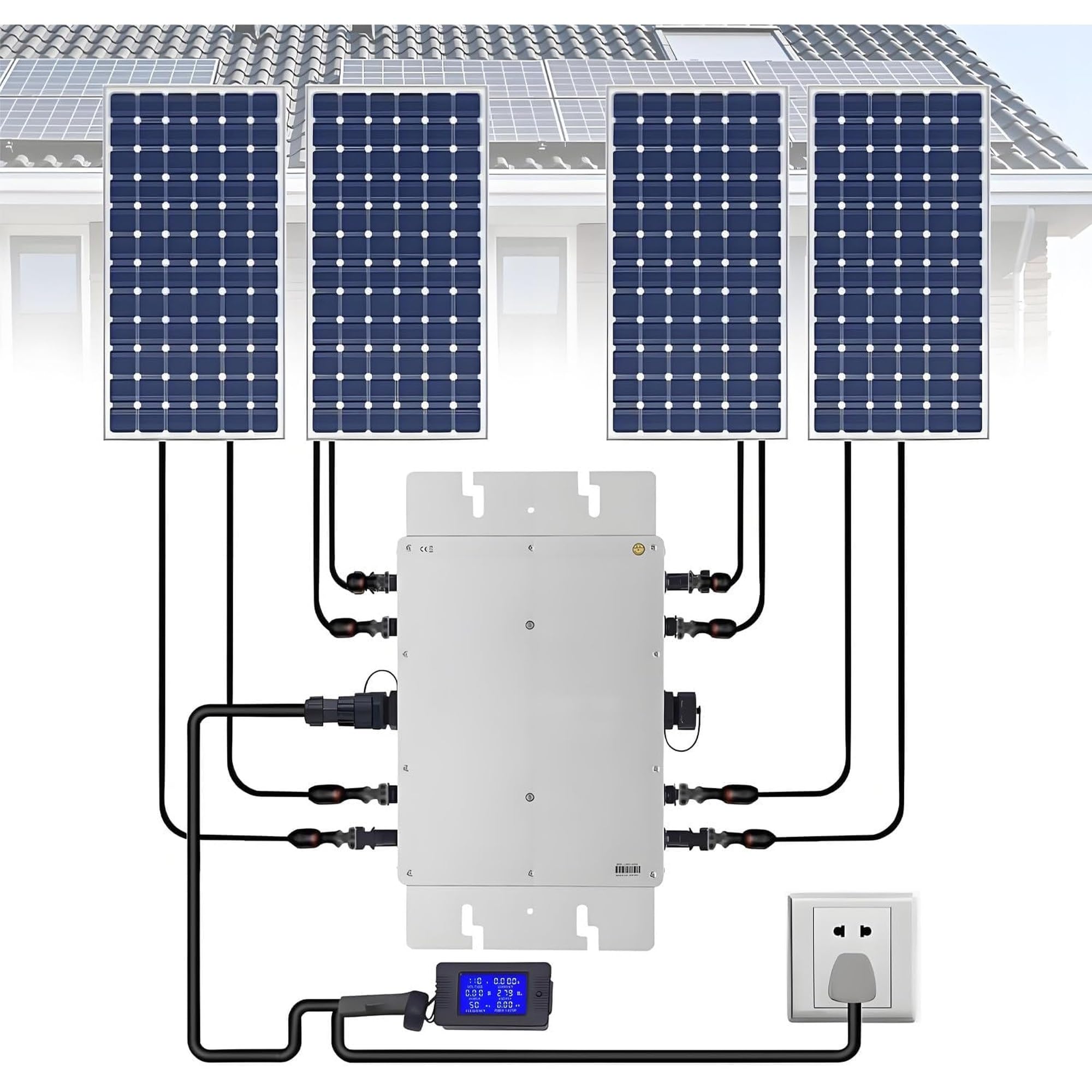 Micro Inverter solare 1200 W, MPPT PV Inverter, IP65 impermeabile per 4 pannelli solari, ideale per tetti di casa e sistemi solari da giardino