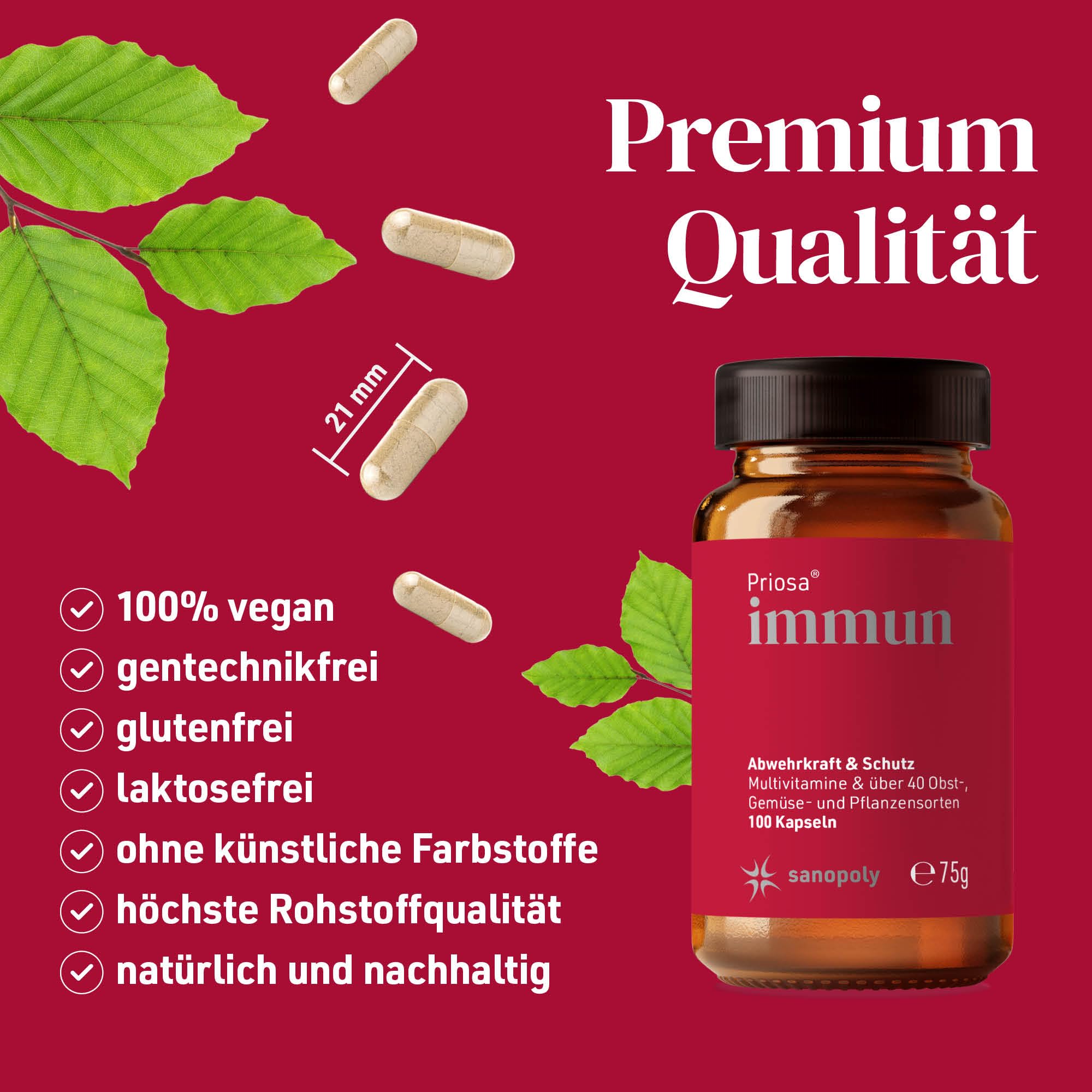 Priosa® IMMUN 100 Kapseln I Vollständiger Multi-Vitamin-Komplex I Trägt zur psychischen und geistigen Funktion bei I Kann Immunsystem & Nervensystem unterstützen I Vegane Vitamine