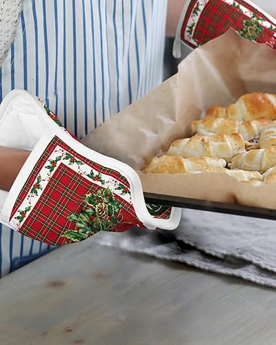 Miniatura 6 de Christmas Lattice 3Pcs Pot Holders for Kitchen,Non Slip & Heat Insulation Terry Cloth Potholder Set with Pocket,Thick Hot Pad Oven Mitts Trivet