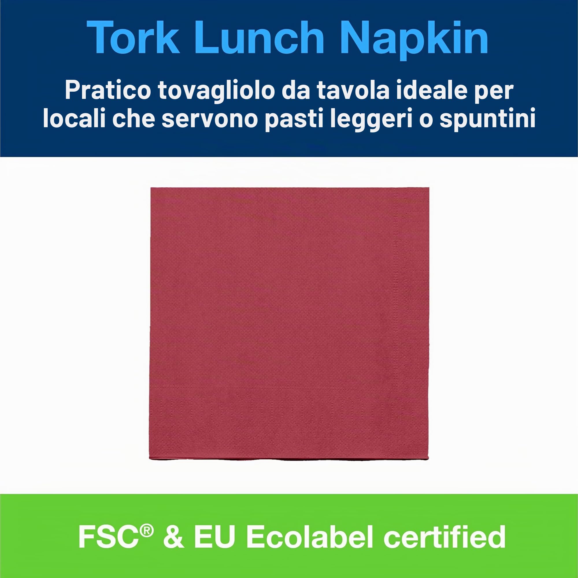 Tork 477213 Tovagliolo Lunch bordeaux Advanced, 2 veli, piegato in 4, 10 pacchi x 200 tovaglioli (2000 pz), 33 cm (lungh.) x 32,6 cm (largh.)