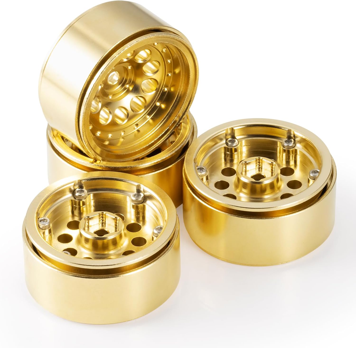 RCLIONS Brass 1.3" RC Beadlock Wheel Hub Rims 228g Heavy Weight for 1/18 TRX4M 1/24 AXIAL SCX24 RC Crawler Car Upgrade Parts (Gold)