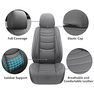NS YOLO Leather Car Seat Covers Full Set,Universal Fit for Most Cars,SUVs and Sedans,Waterproof Luxury Leatherette Cushions, 5 Seats Protectors (Grey, Full Set-5 Seats(Front and Rear))