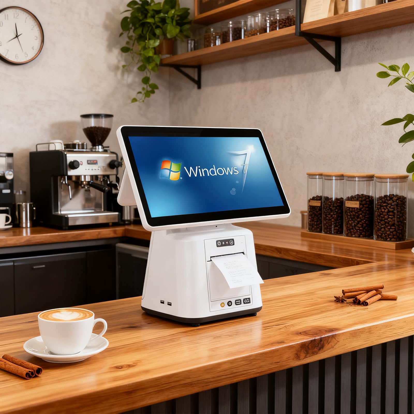 Sistema POS para Restaurante con Pantalla Táctil de 15,6 Pulgadas - Caja Registradora Todo en Uno para Pequeñas Empresas, 8GB de RAM 128GB SSD, Terminal de Pago para Tiendas con Impreso Single screen