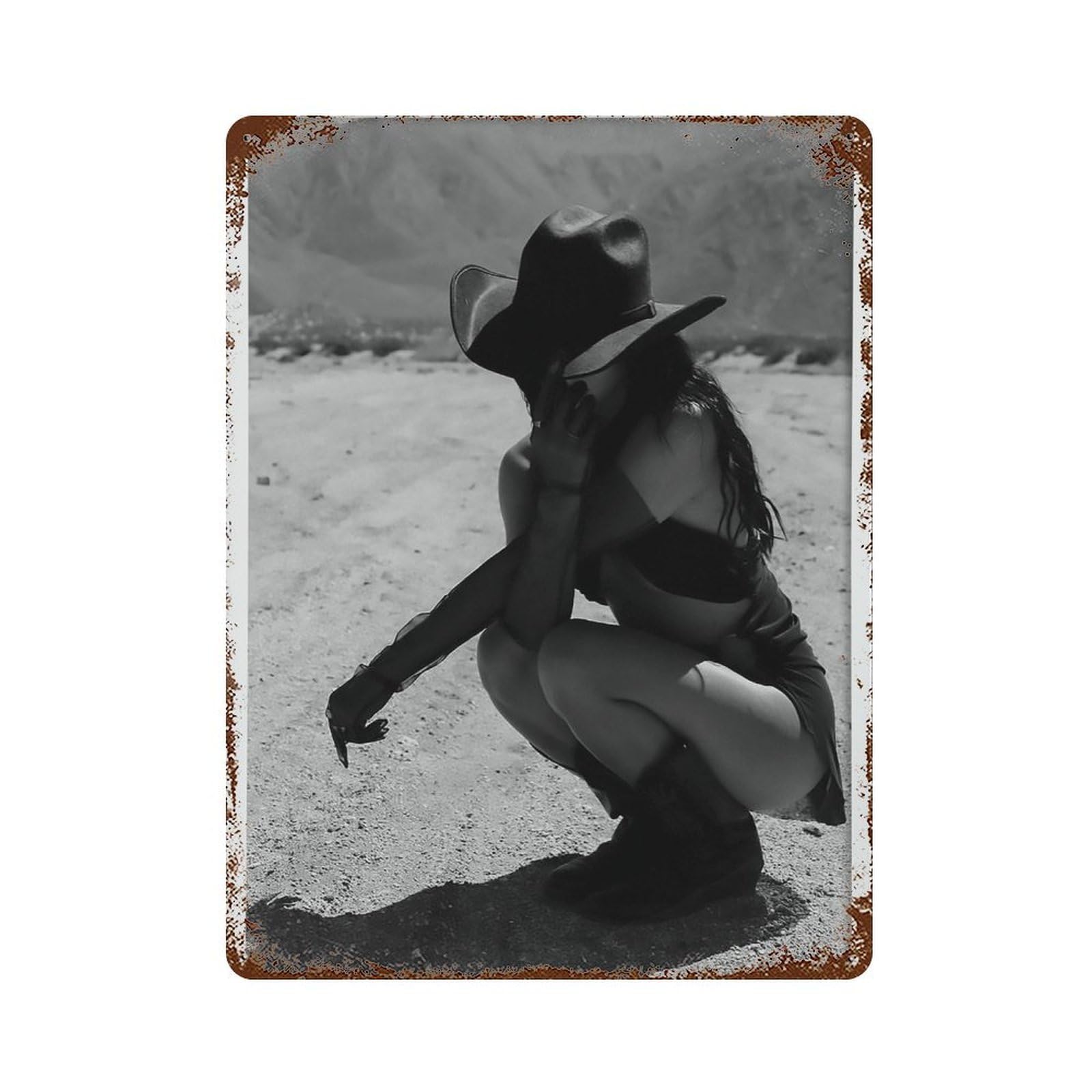 xiaoxiaoshen Vintage Desert Cowgirl Black And White Western Wall Decor Art Metal Tin Poster Modern Home Decor Art Home Bar Shop Decorations Vintage Sign 40x30cm