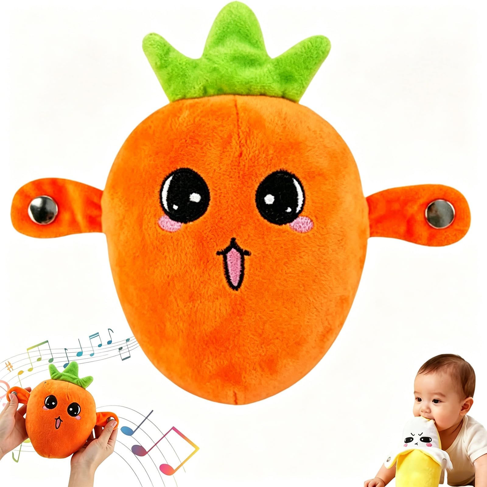 FYKTIK Interactive Music Plush Toy, Musical Stuffed Animal with Piano Sounds, Sensor Activated Plush Toy with Fruit and Metronome Music, Educational Musical Toy for Toddlers and Kids (Carrot)