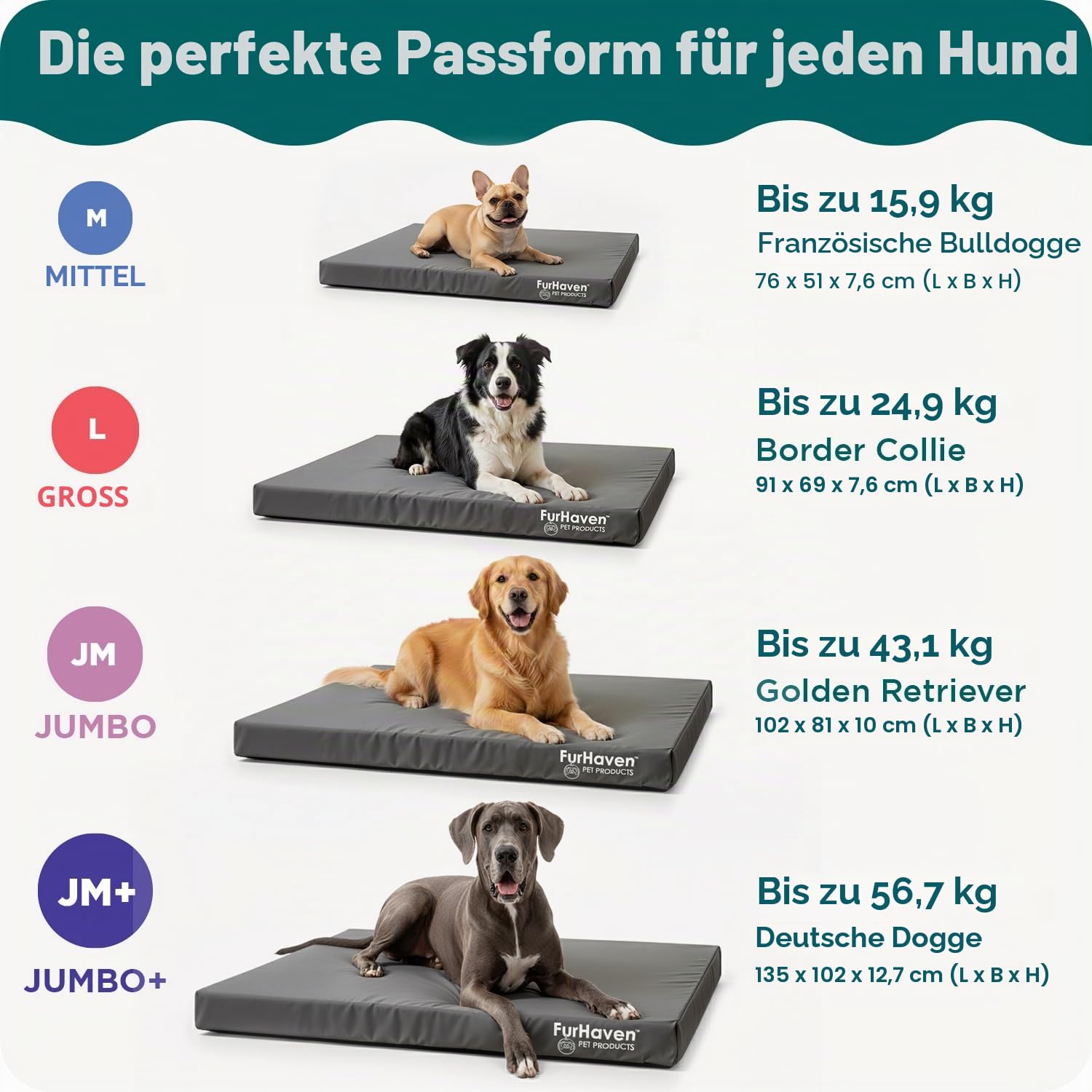 Furhaven Wasserabweisender Ersatzbezug für Hundebett, für drinnen und draußen, Logo-Druck, Steingrau, Größe L