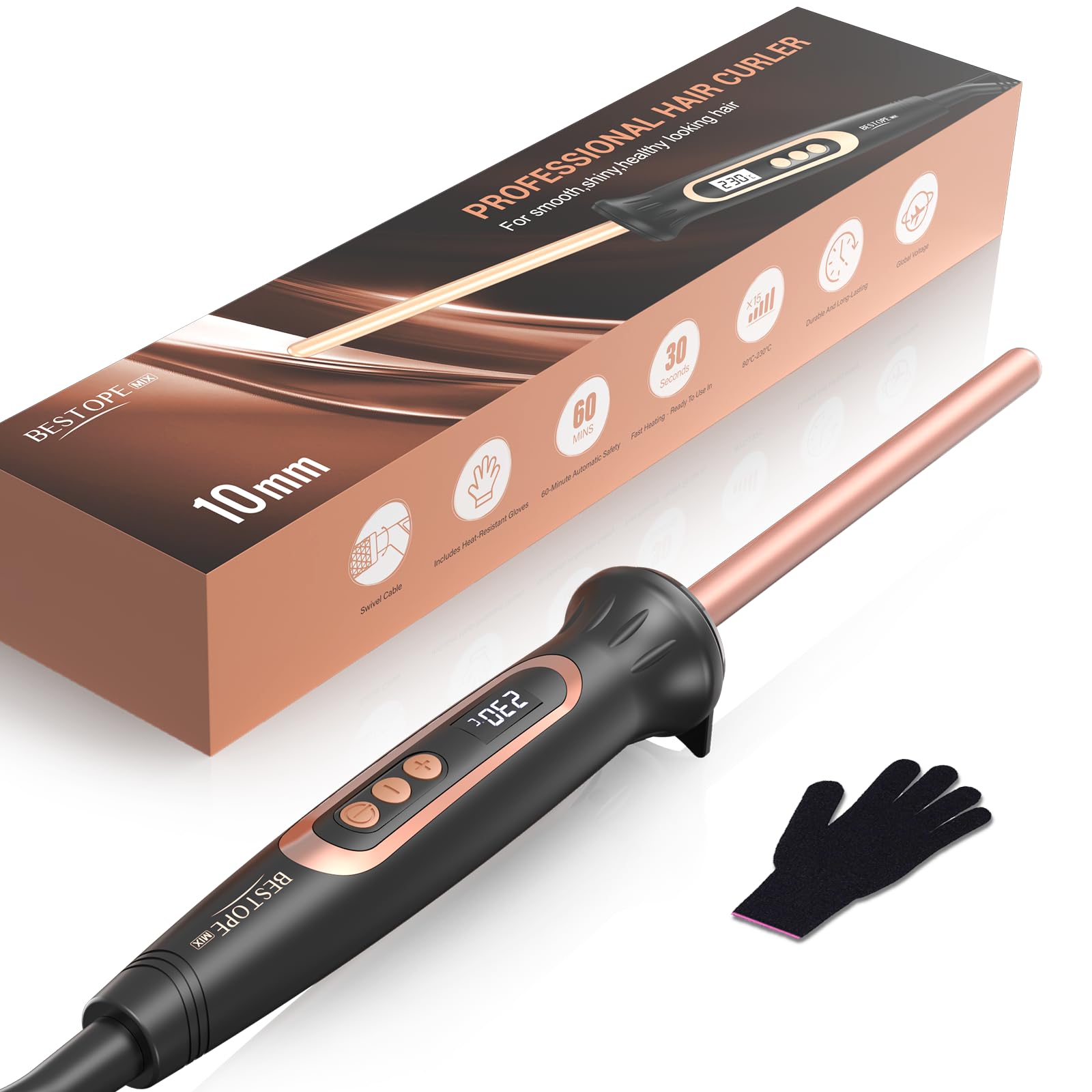 9 mm Hair Curler, Multi-Temperature Curler, Curler for Small Curls, Fast Heating Curling Iron, Curler with Precise Temperature Adjustment Every Five Degrees