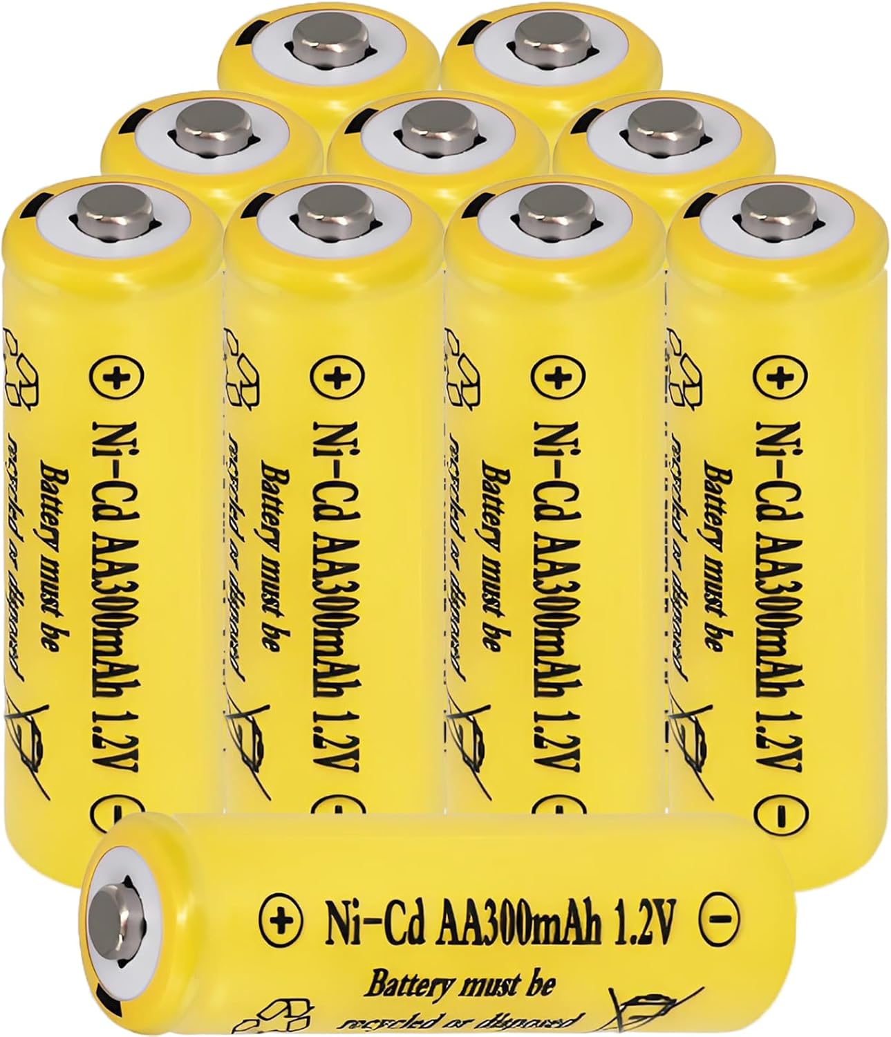 NiCd AA 300mAh 1.2v Rechargeable Batteries 10 Packs for Outdoor Solar Garden Yard Light,Pathway Lights,Solar Lantern, Clock