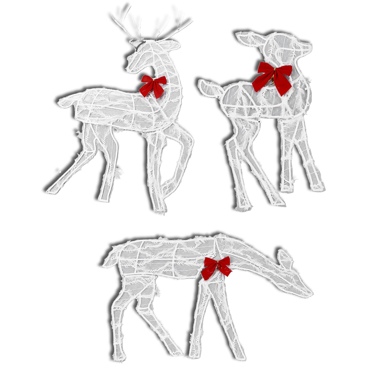 LICAEVEY 3 Stück beleuchtetes Weihnachts-Hirschfamilien-Set, große Outdoor-Urlaubsdekorationen LED-Licht, für Vorhöfe, Garten, Rasen, Terrasse, Dekorationen