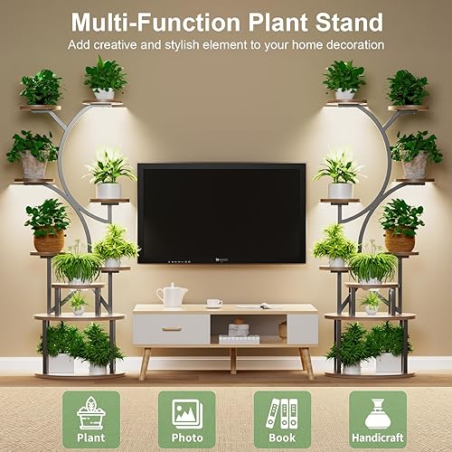 Miniatura 5 de Soporte alto para plantas de 9 niveles para interiores con luces de crecimiento, estante de metal de 63 pulgadas para múltiples plantas, estante de