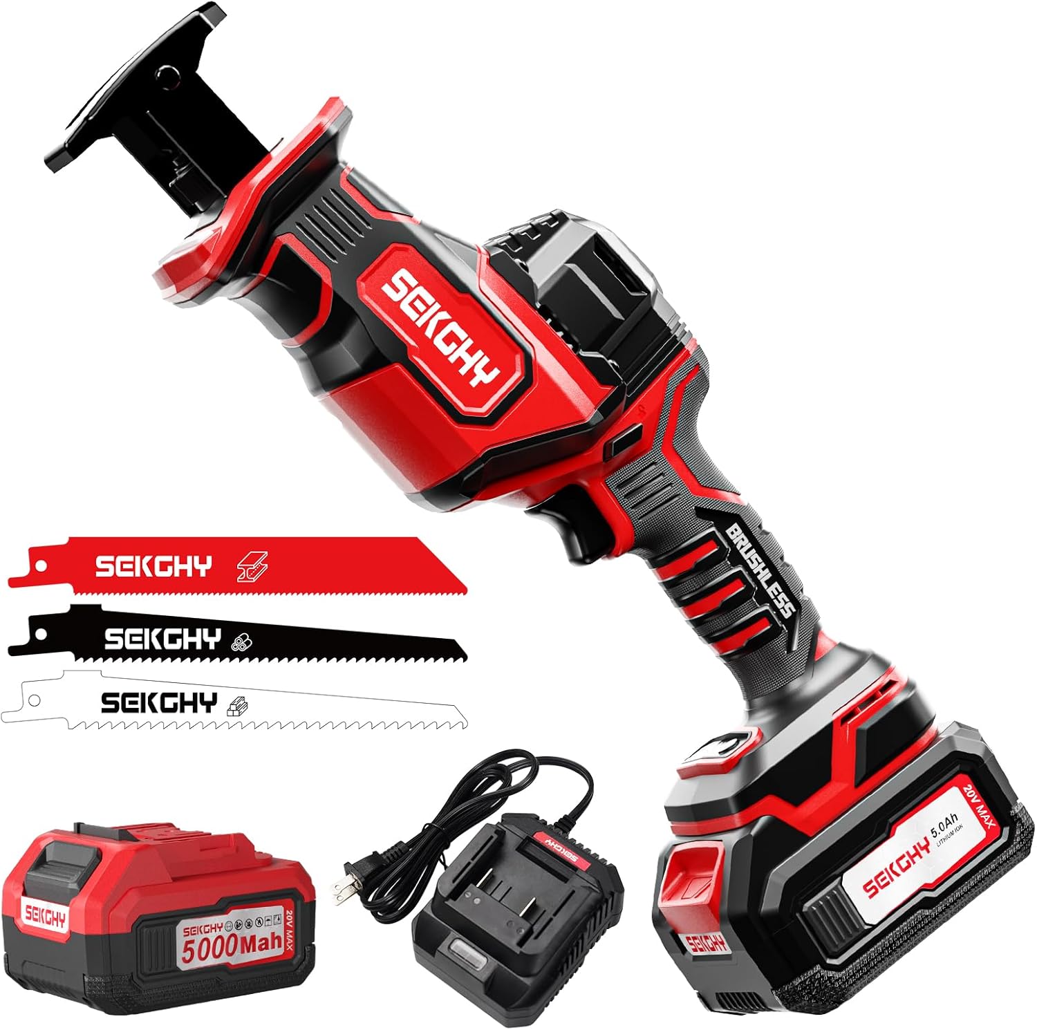20V MAX Brushless Cordless Recip Saw, 3100 RPM High Speed w/LED Light, 5Ah Battery & Fast Charger, Multi Blades for Wood/PVC/Metal, Handheld for Home Repair Trimming Demolition