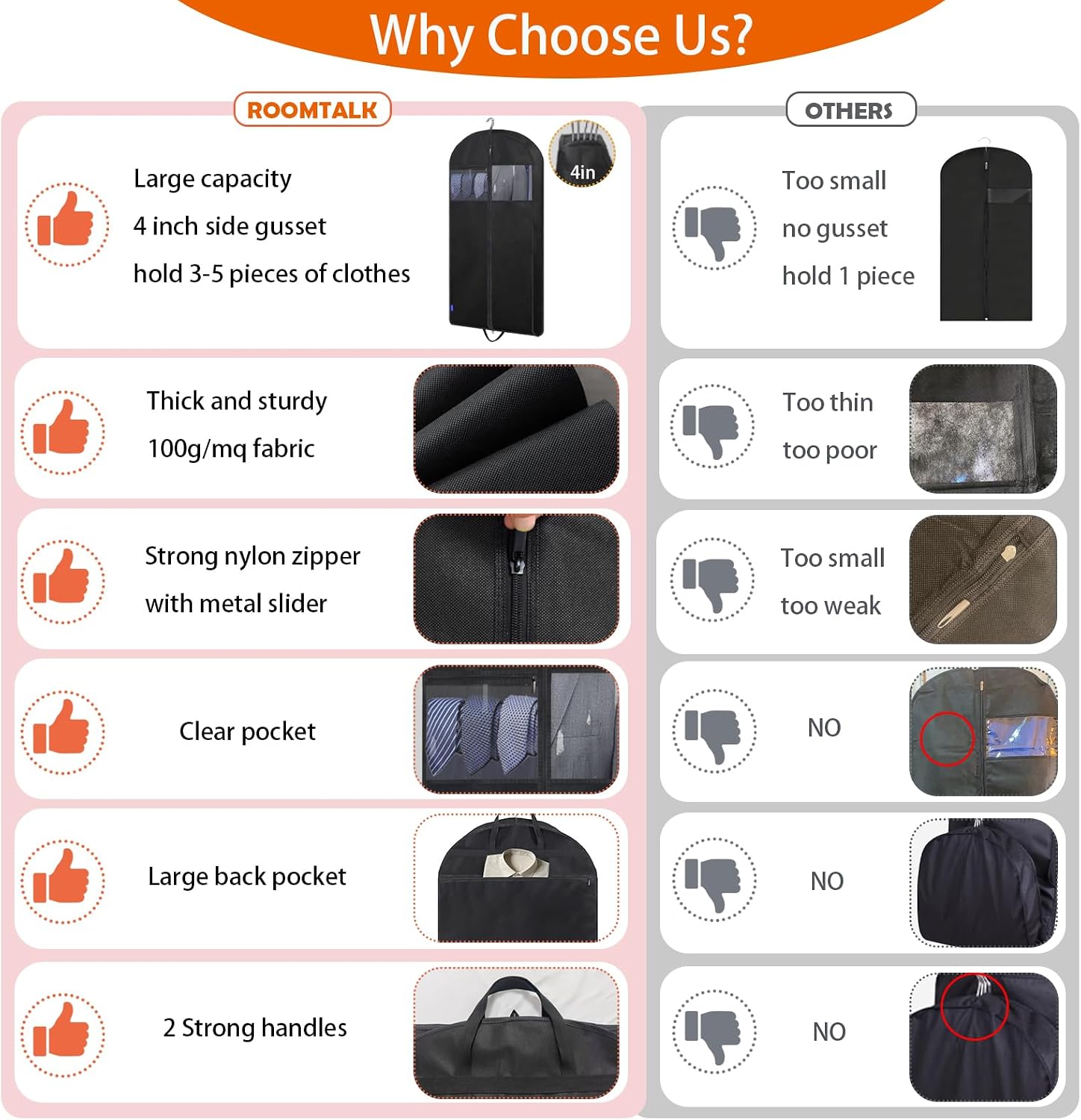 45" Suit Bags for Closet Storage and Travel, Gusseted Garment Bags with Large Back Pocket for Hanging Clothes, Suit Cover With Handles for Suits, Tuxedos, Coats, Shirts, Dresses (Black 3Pack)