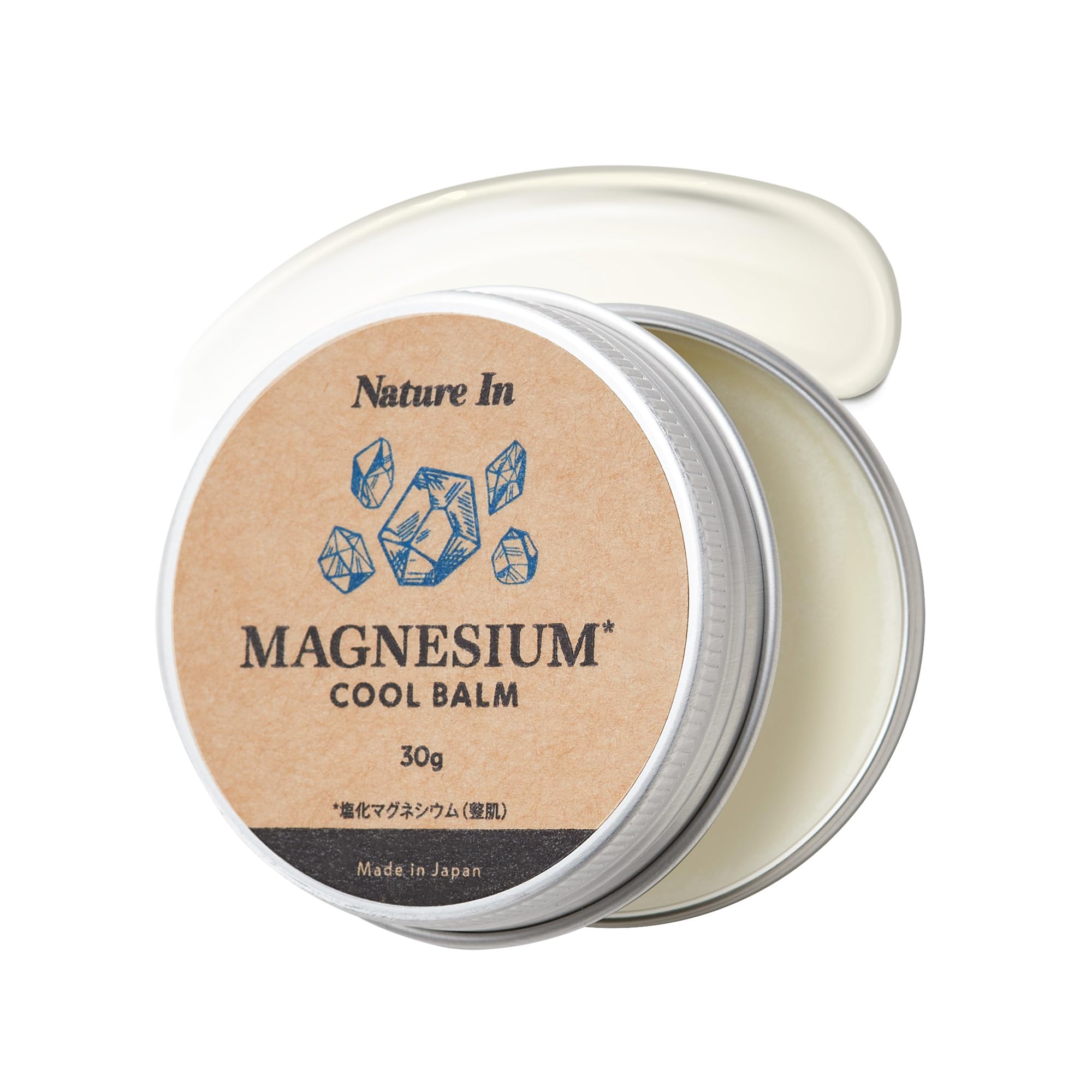 Nature In マグネシウムバーム 30g【ひんやり冷感】高濃度 塩化マグネシウム メントール 携帯サイズ 保湿 | 持ち運びに便利な30gサイズ。高濃度の塩化マグネシウムとひんやり感のあるメントールを配合したボディバーム。ホホバオイルでうるおいを与え、ベタつかず伸びます。外出先や旅行先のセルフケアに。